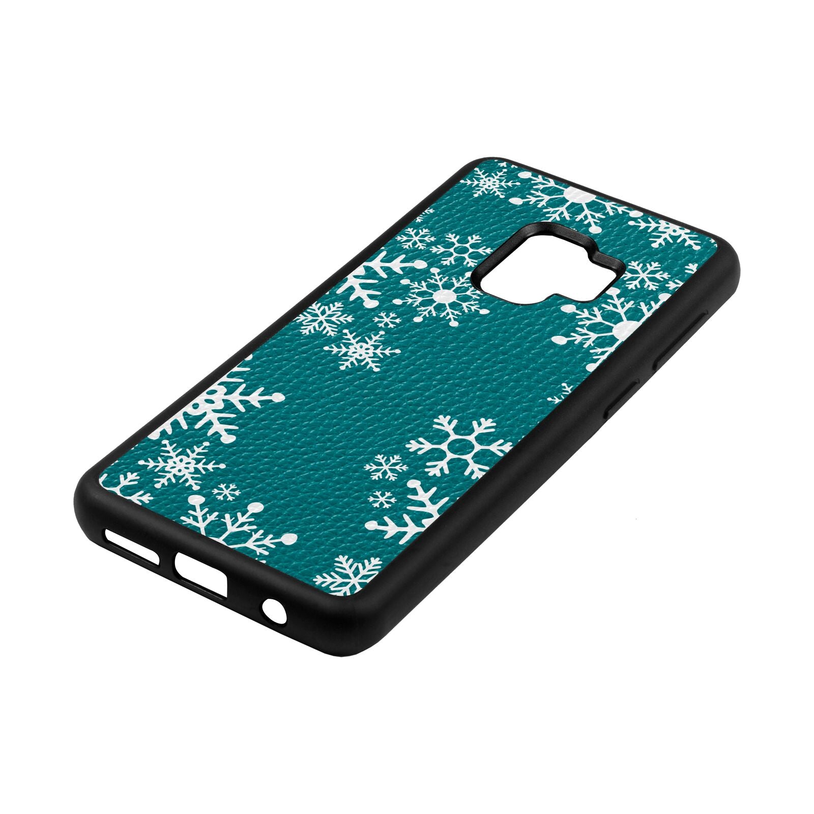 Snowflake Green Pebble Leather Samsung S9 Case Side Angle