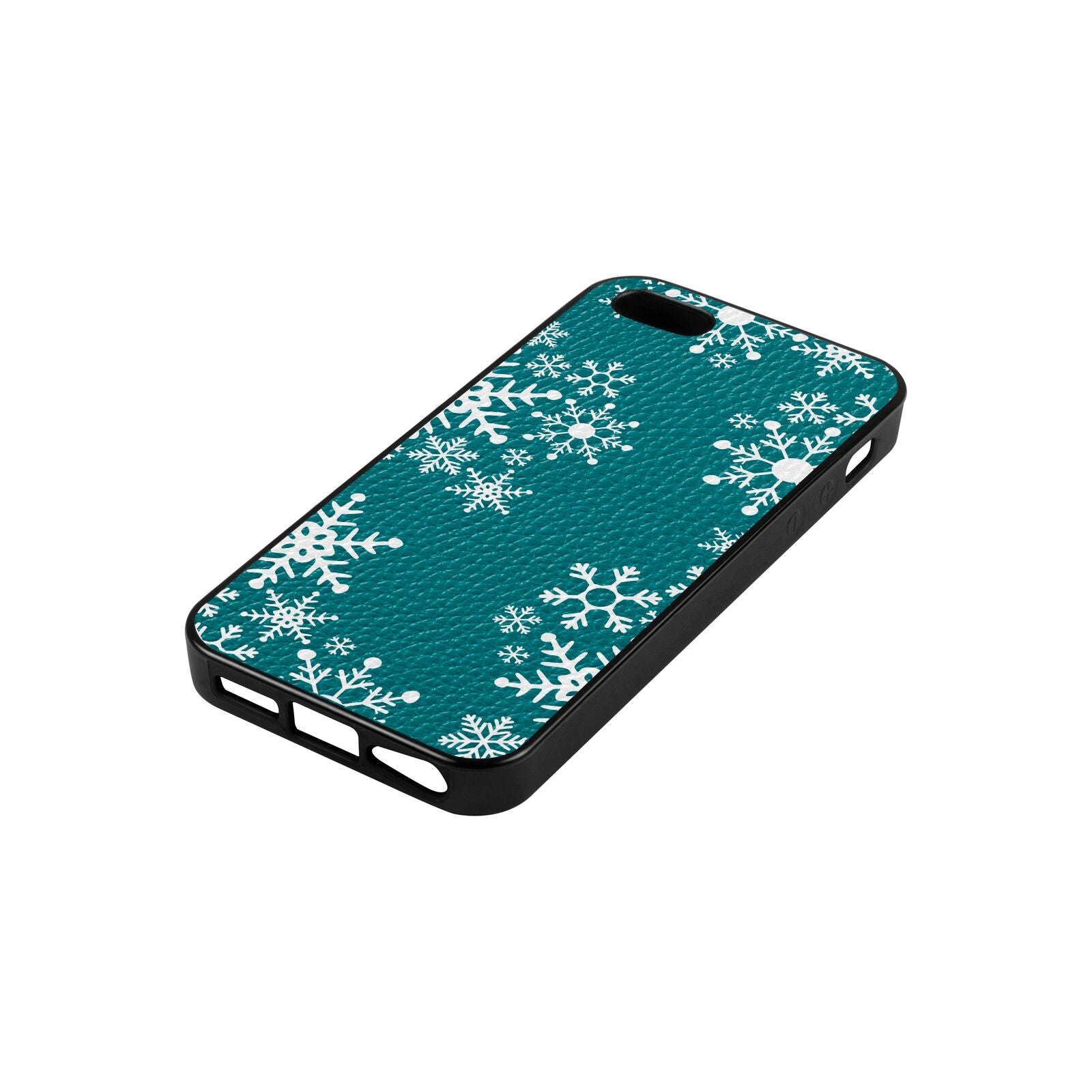 Snowflake Green Pebble Leather iPhone 5 Case Side Angle