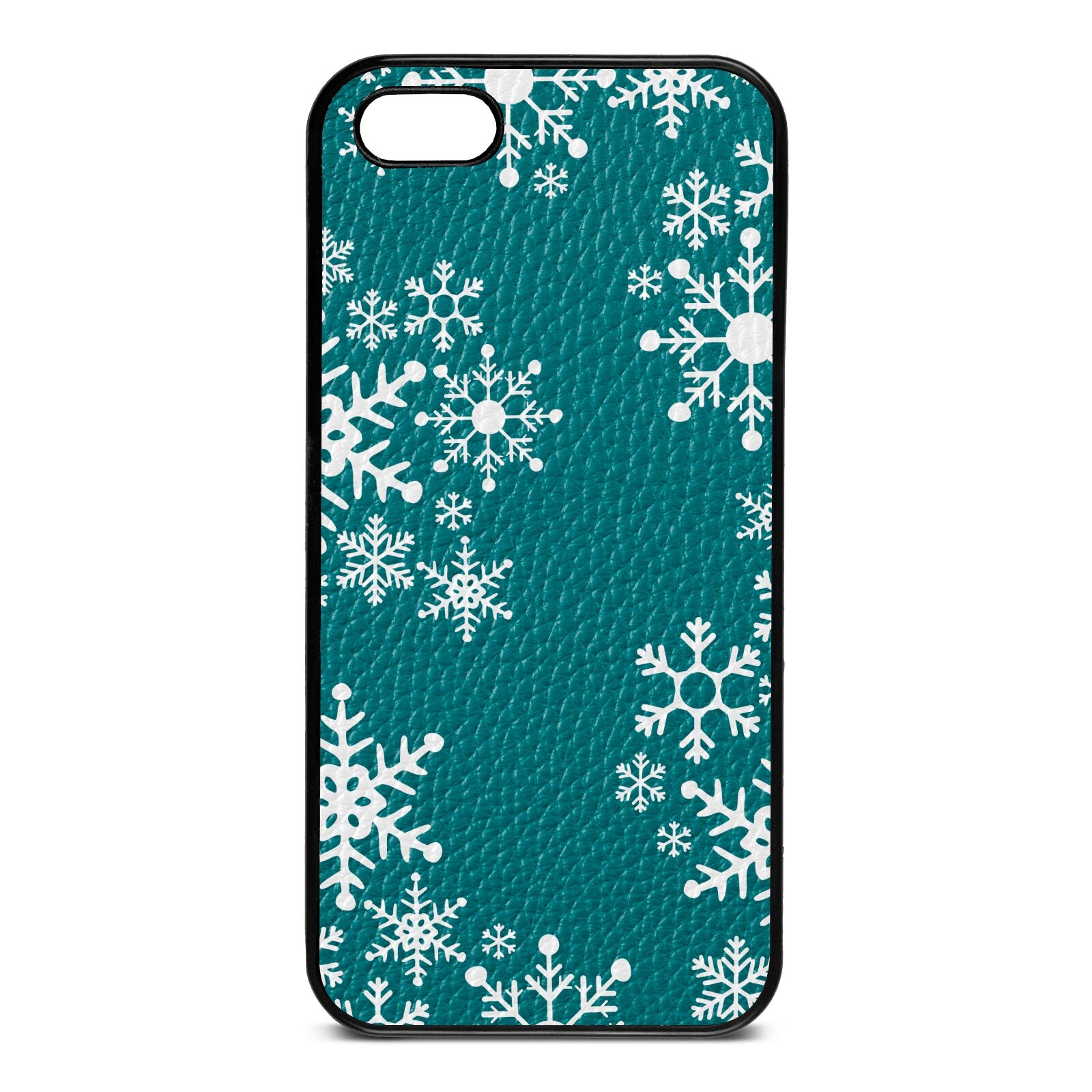 Snowflake Green Pebble Leather iPhone 5 Case