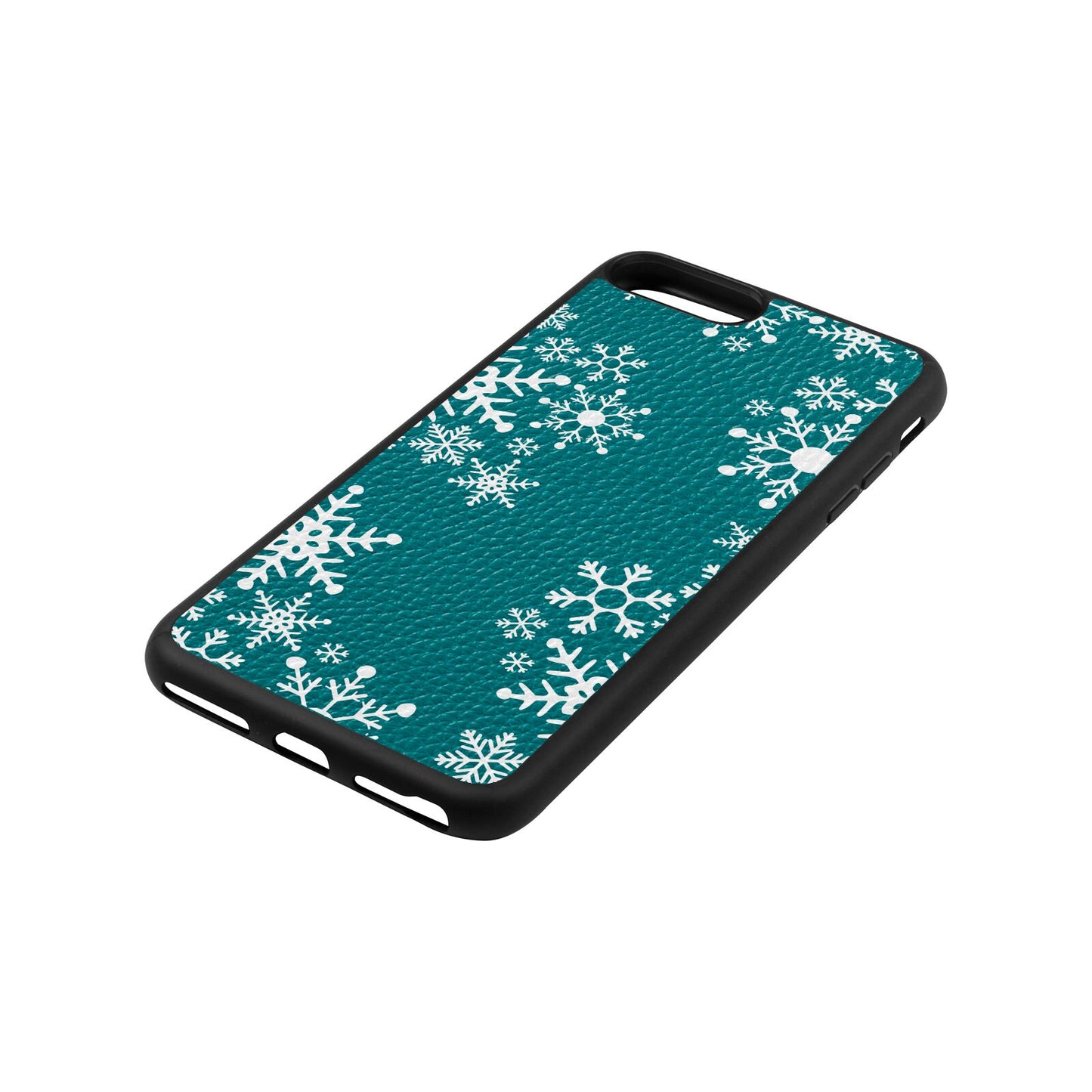 Snowflake Green Pebble Leather iPhone 8 Plus Case Side Angle