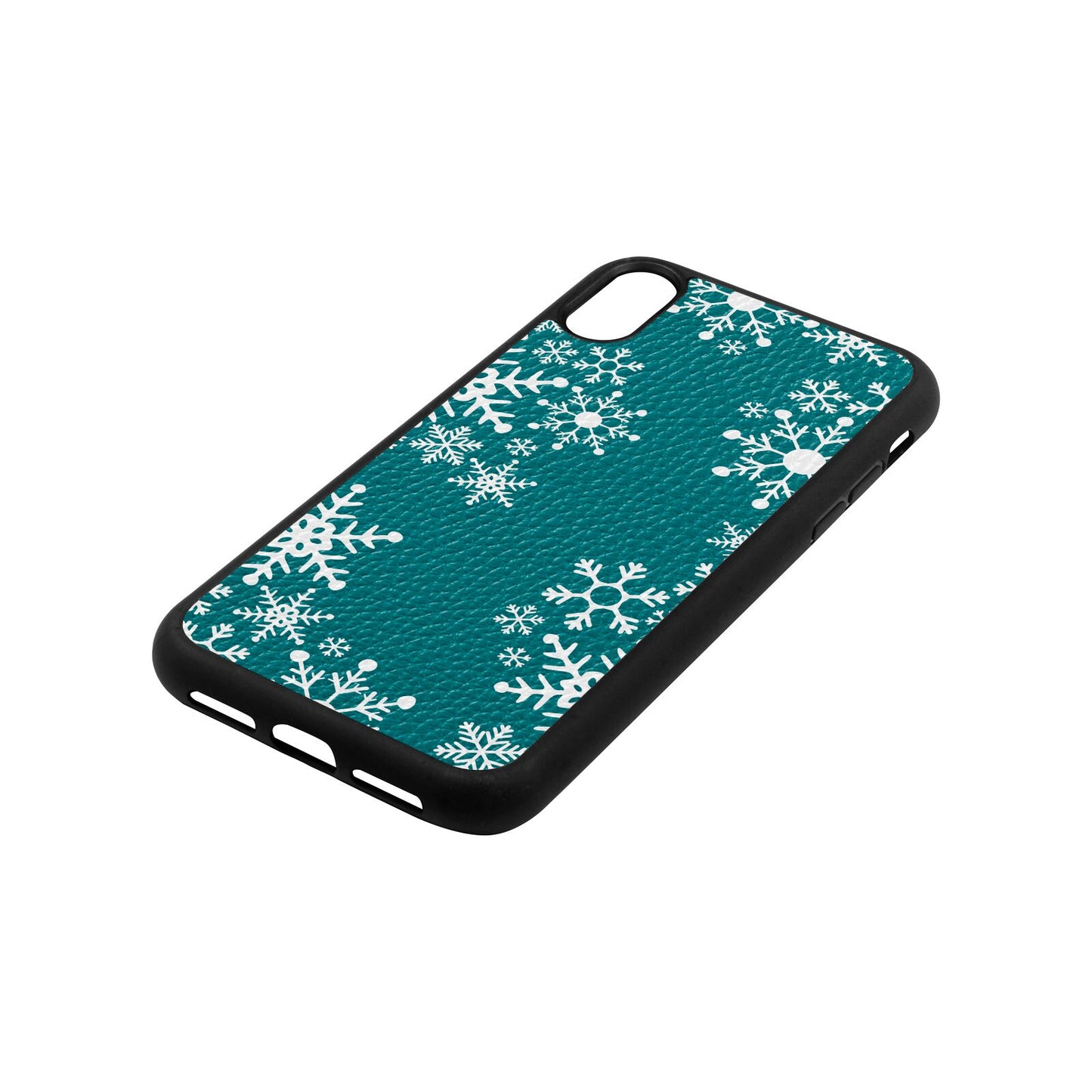 Snowflake Green Pebble Leather iPhone Xr Case Side Angle