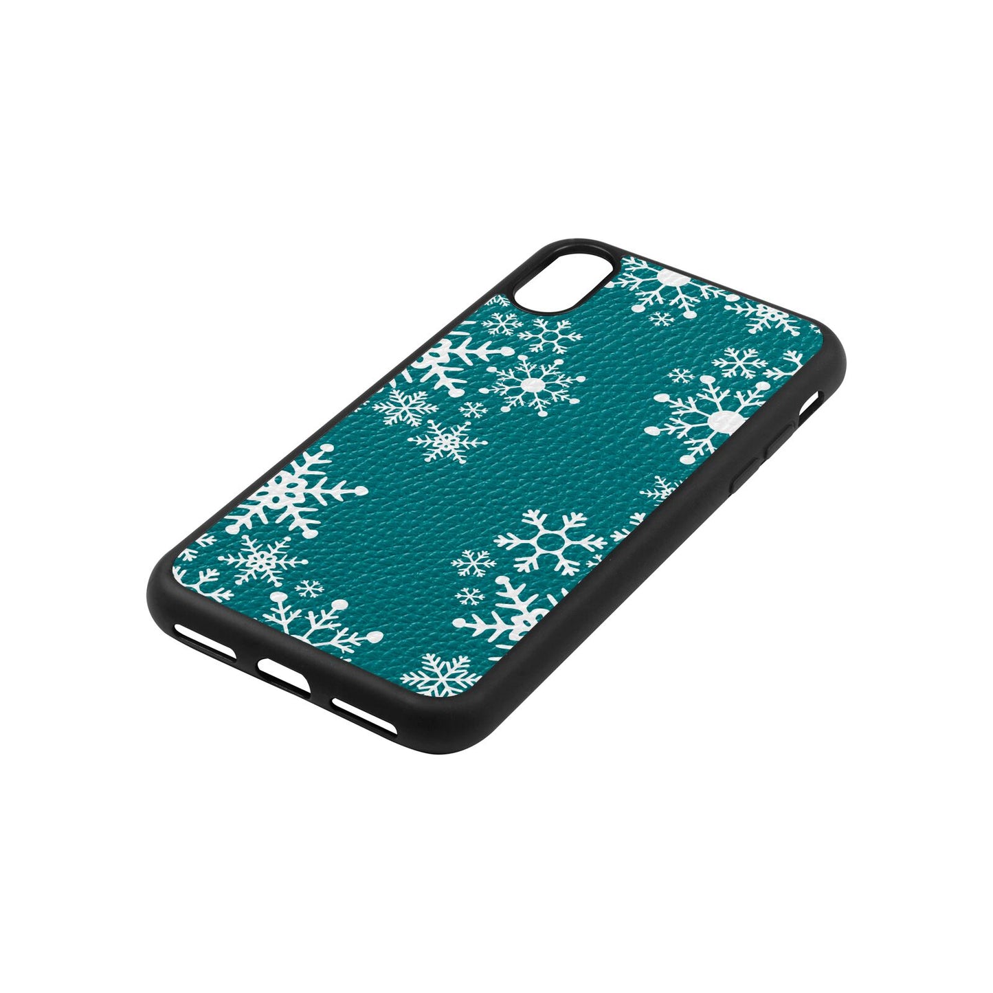 Snowflake Green Pebble Leather iPhone Xs Case Side Angle