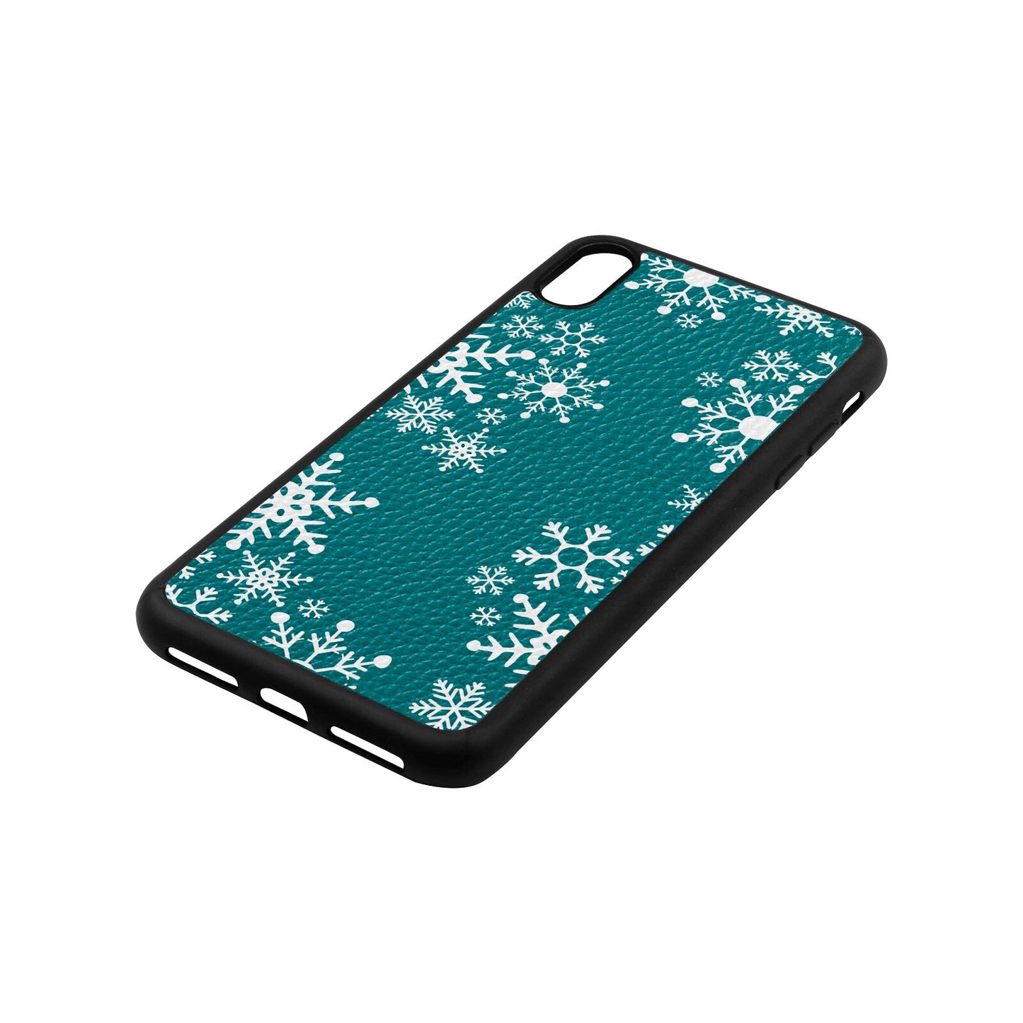 Snowflake Green Pebble Leather iPhone Xs Max Case Side Angle