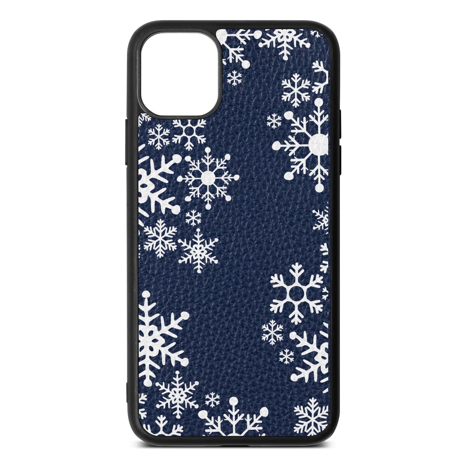 Snowflake Navy Blue Pebble Leather iPhone 11 Pro Max Case