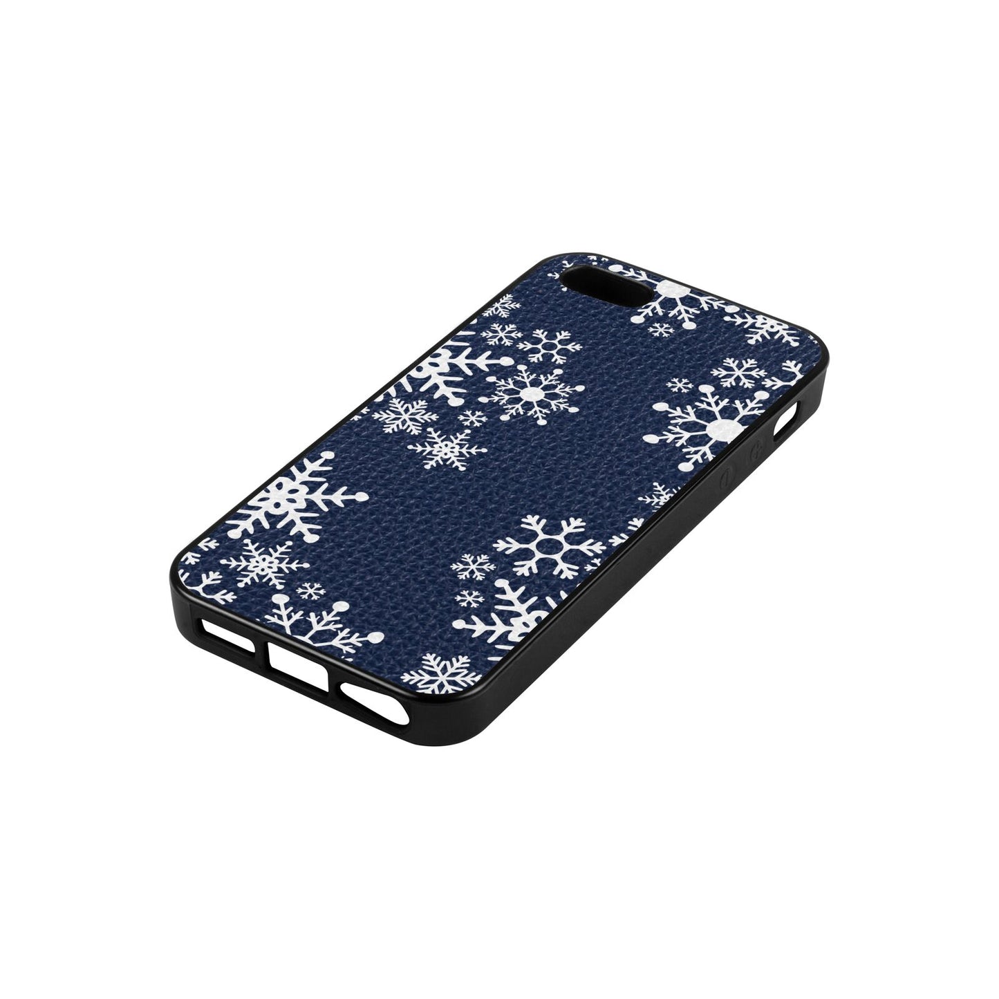 Snowflake Navy Blue Pebble Leather iPhone 5 Case Side Angle