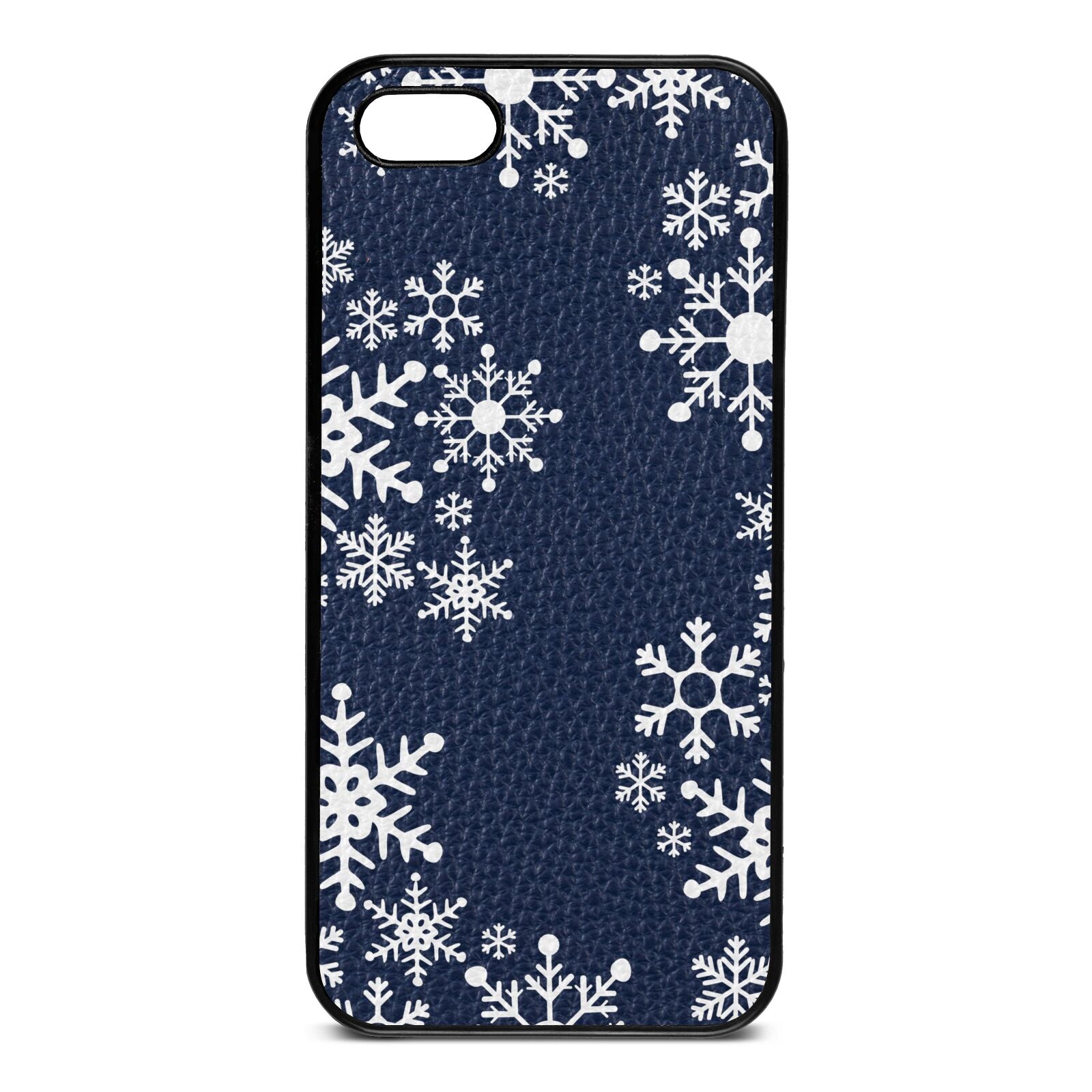 Snowflake Navy Blue Pebble Leather iPhone 5 Case