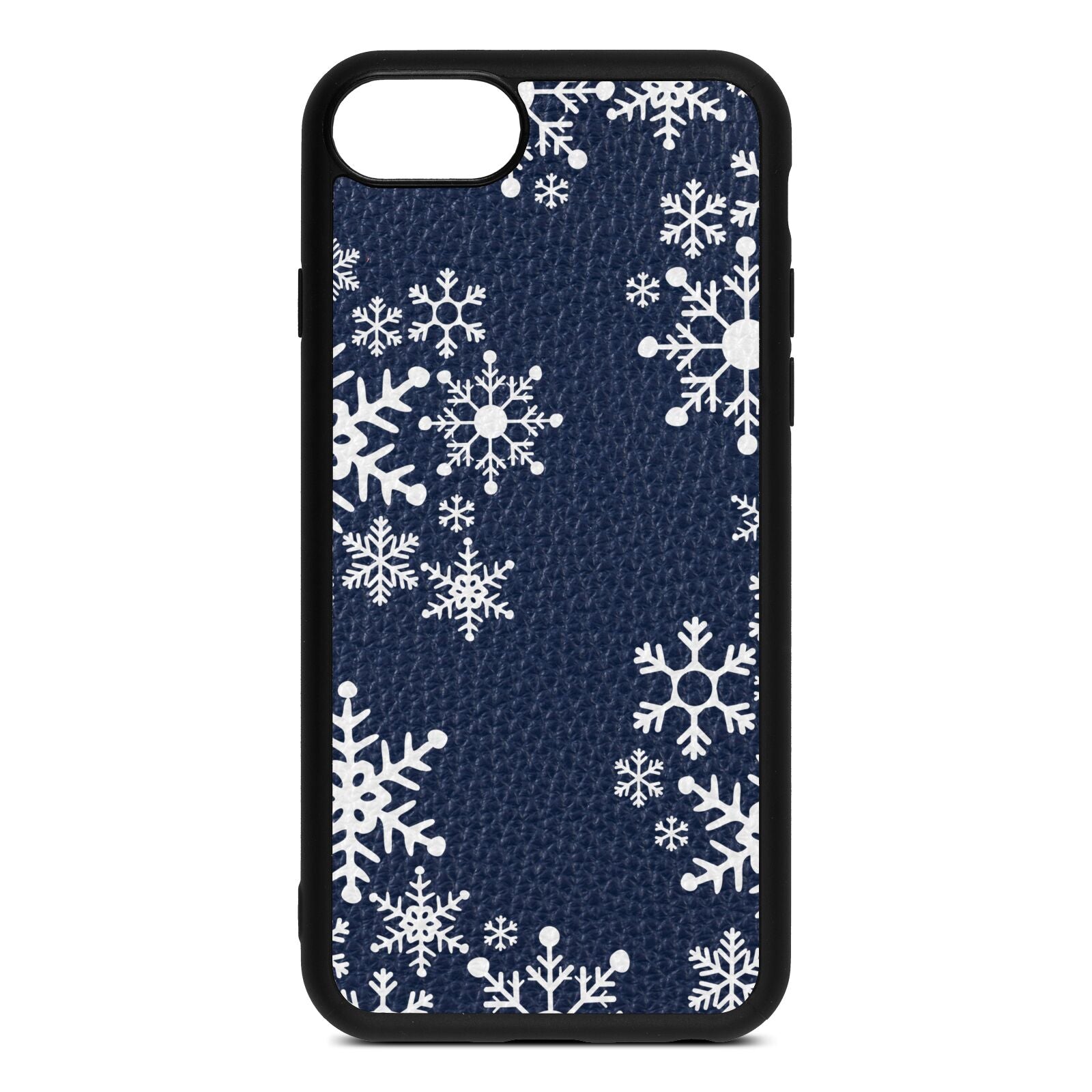 Snowflake Navy Blue Pebble Leather iPhone 8 Case