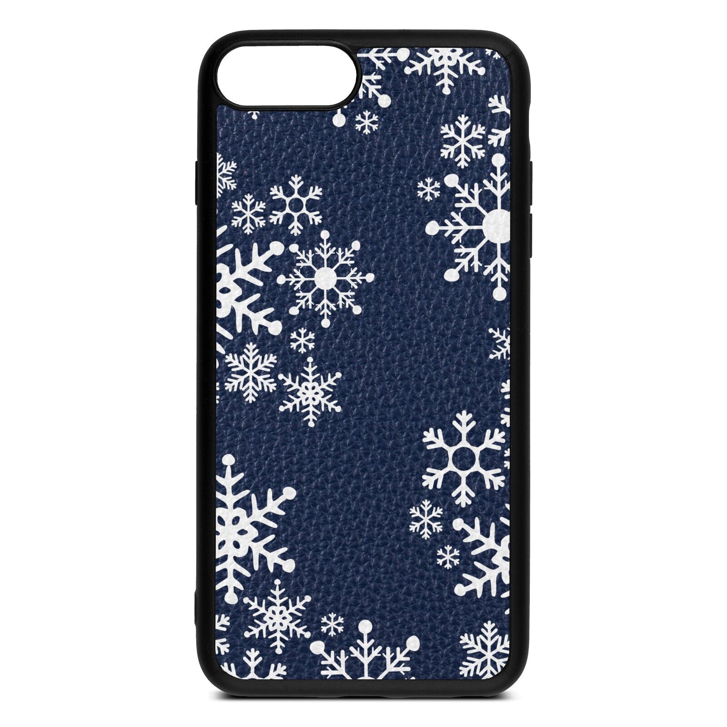 Snowflake Navy Blue Pebble Leather iPhone 8 Plus Case