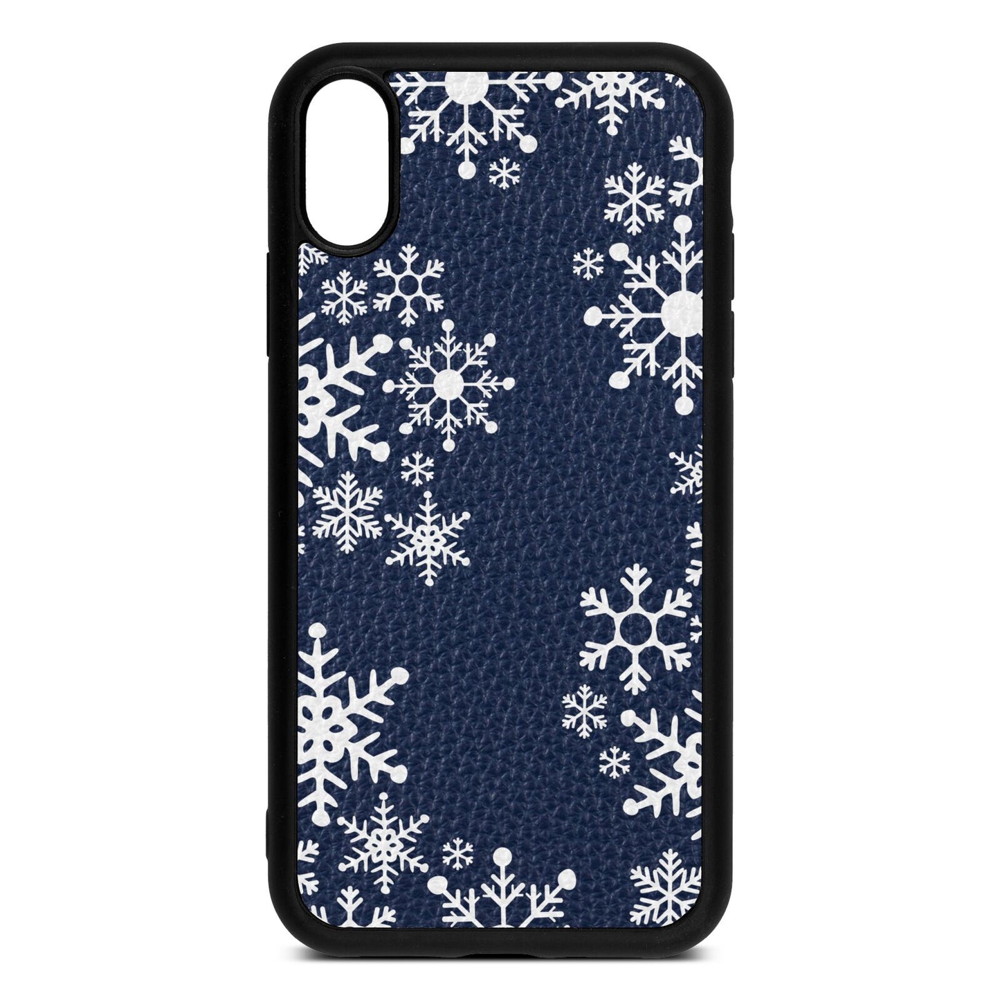 Snowflake Navy Blue Pebble Leather iPhone Xr Case