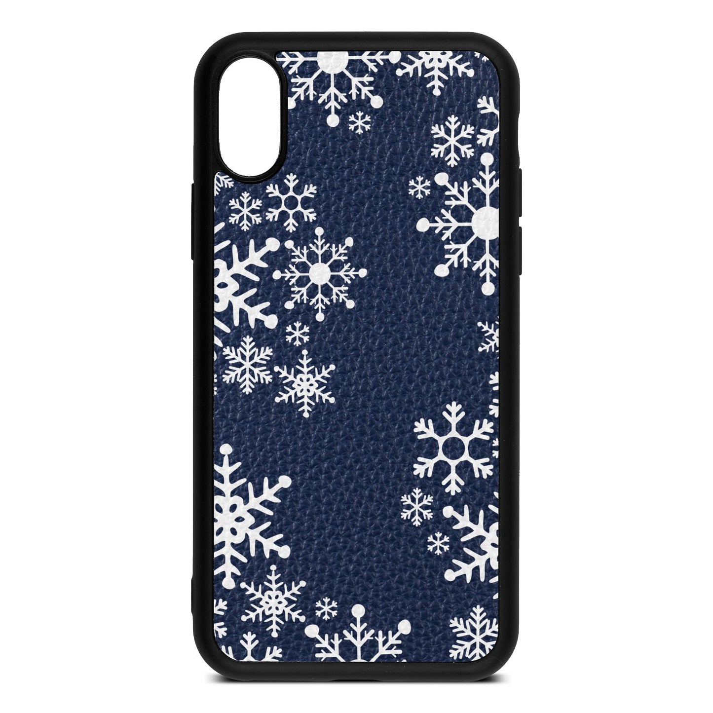 Snowflake Navy Blue Pebble Leather iPhone Xs Case