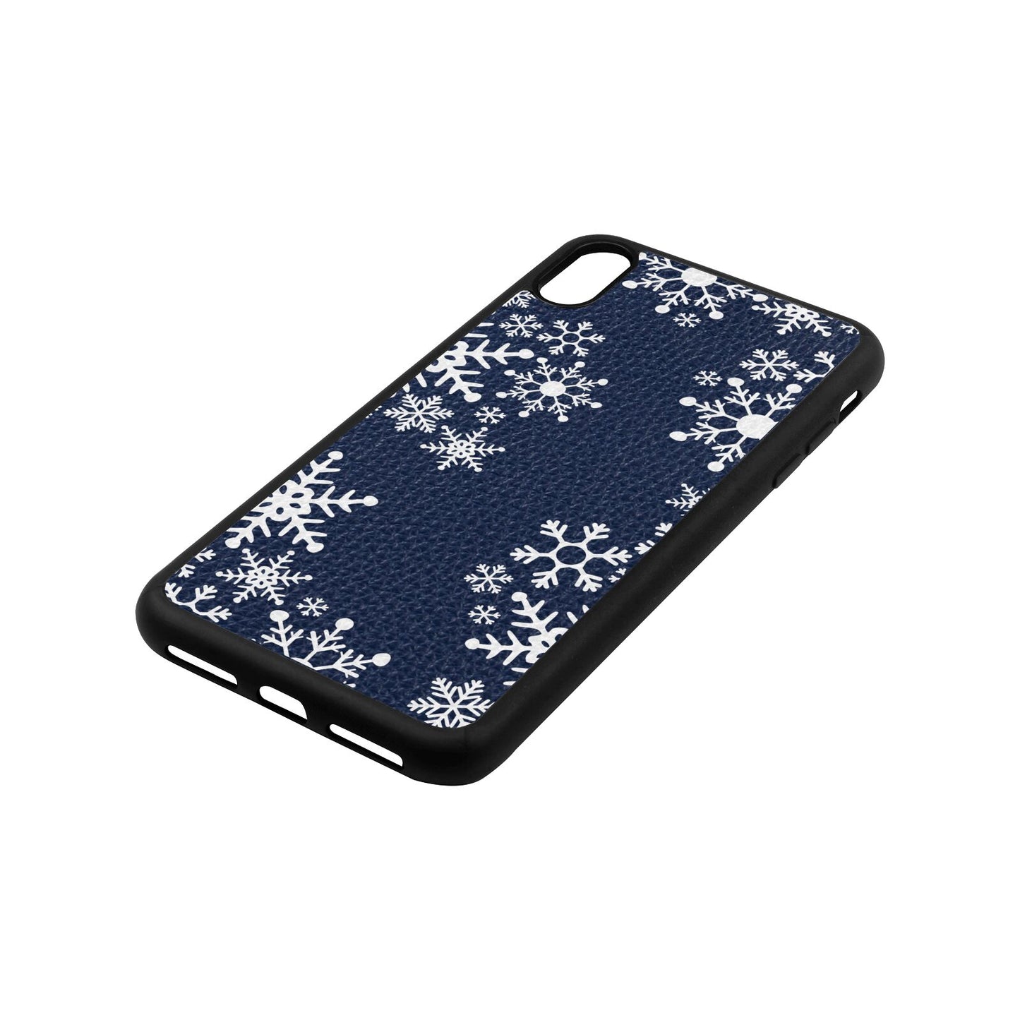 Snowflake Navy Blue Pebble Leather iPhone Xs Max Case Side Image