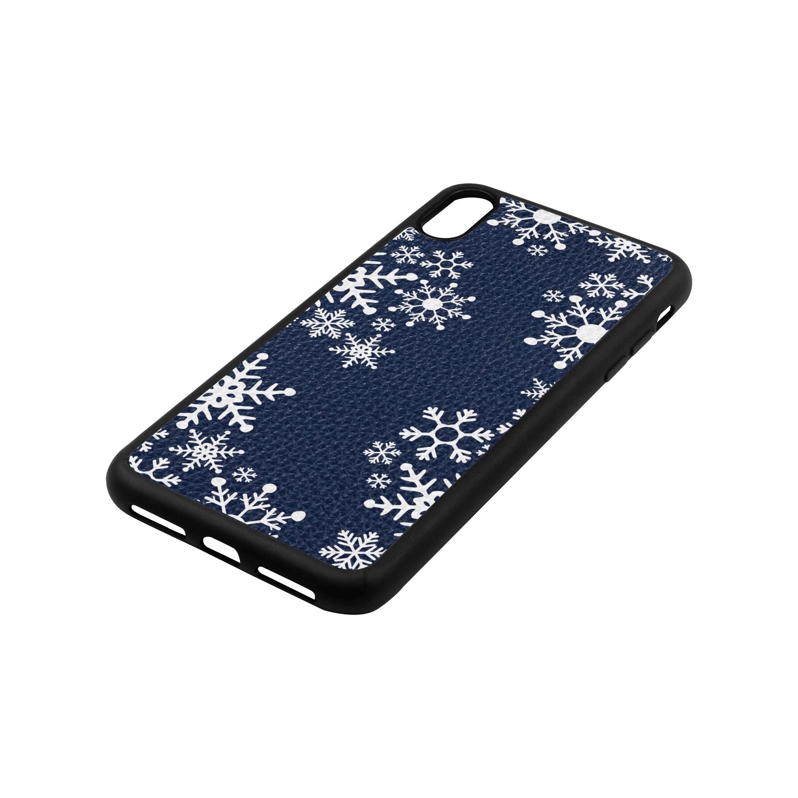 Snowflake Navy Blue Pebble Leather iPhone Xs Max Case Side Image