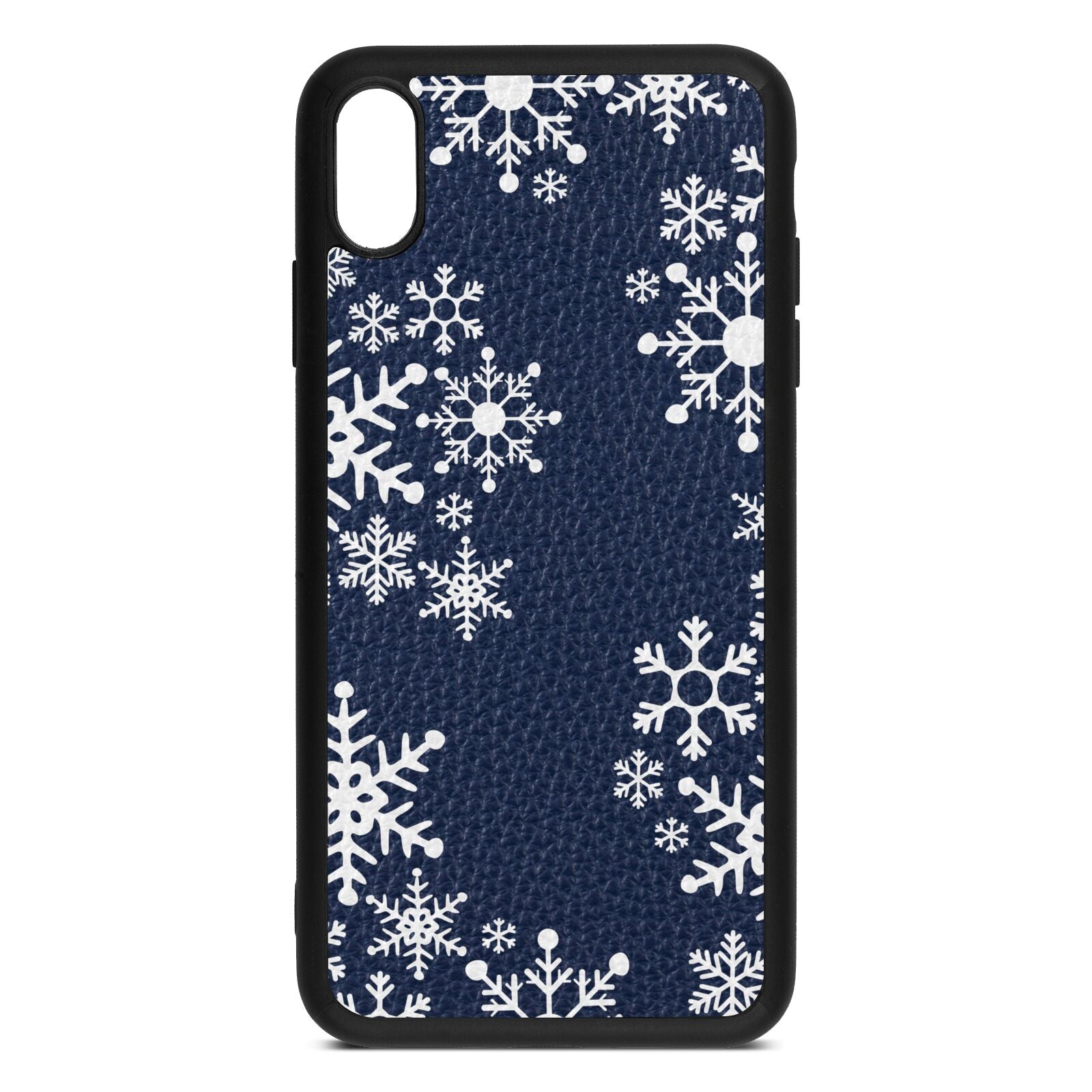 Snowflake Navy Blue Pebble Leather iPhone Xs Max Case