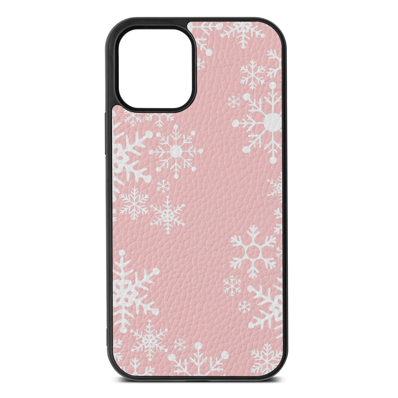 Snowflake Pink Pebble Leather iPhone 12 Case