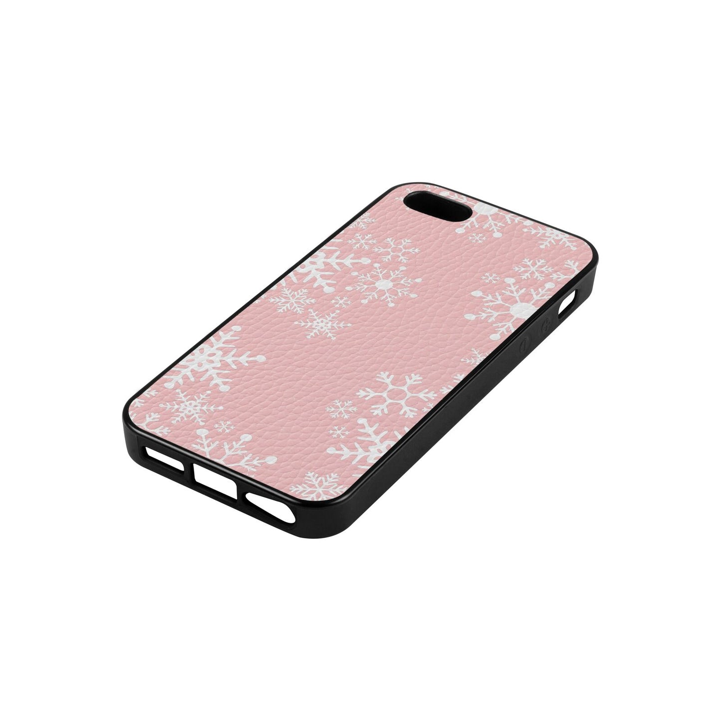 Snowflake Pink Pebble Leather iPhone 5 Case Side Angle