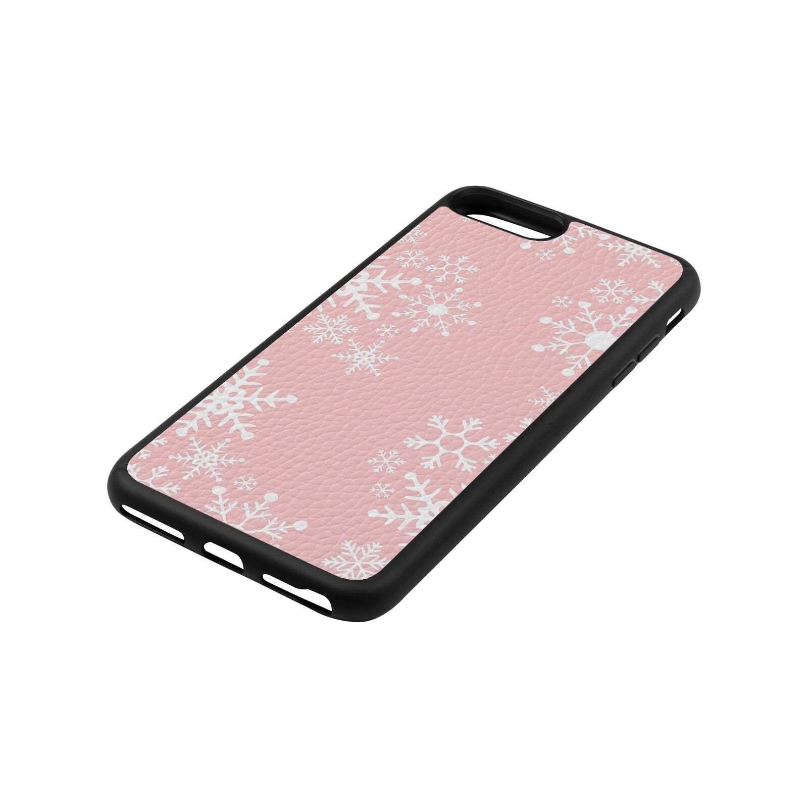 Snowflake Pink Pebble Leather iPhone 8 Plus Case Side Angle