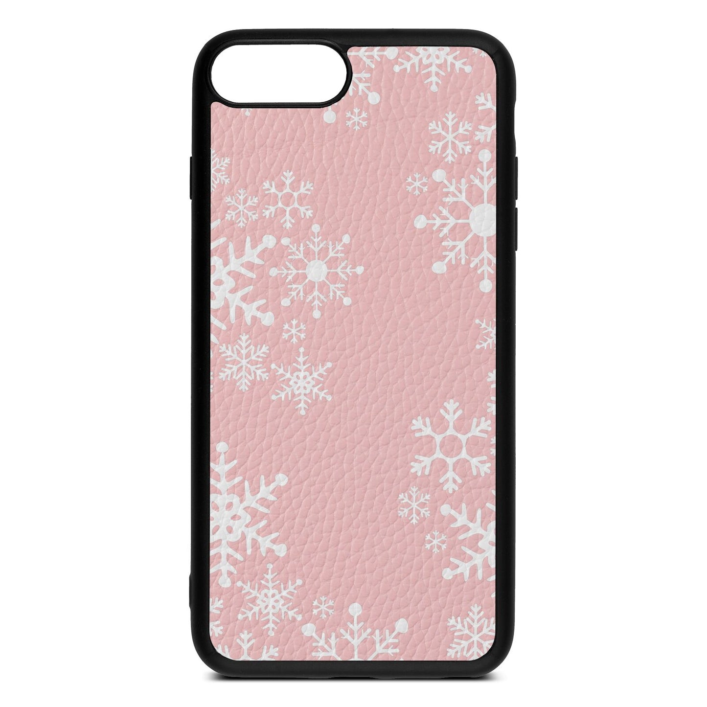 Snowflake Pink Pebble Leather iPhone 8 Plus Case