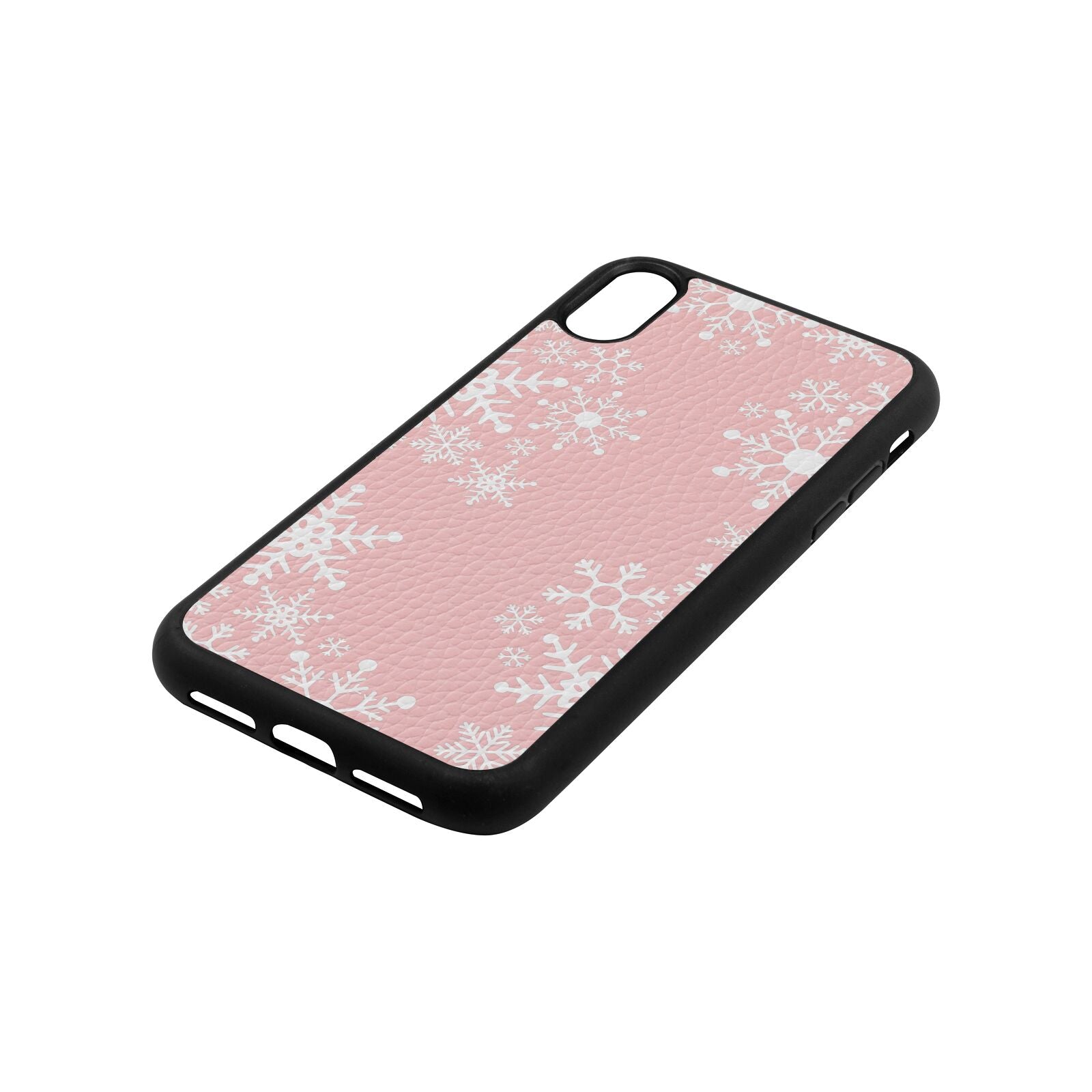 Snowflake Pink Pebble Leather iPhone Xr Case Side Angle