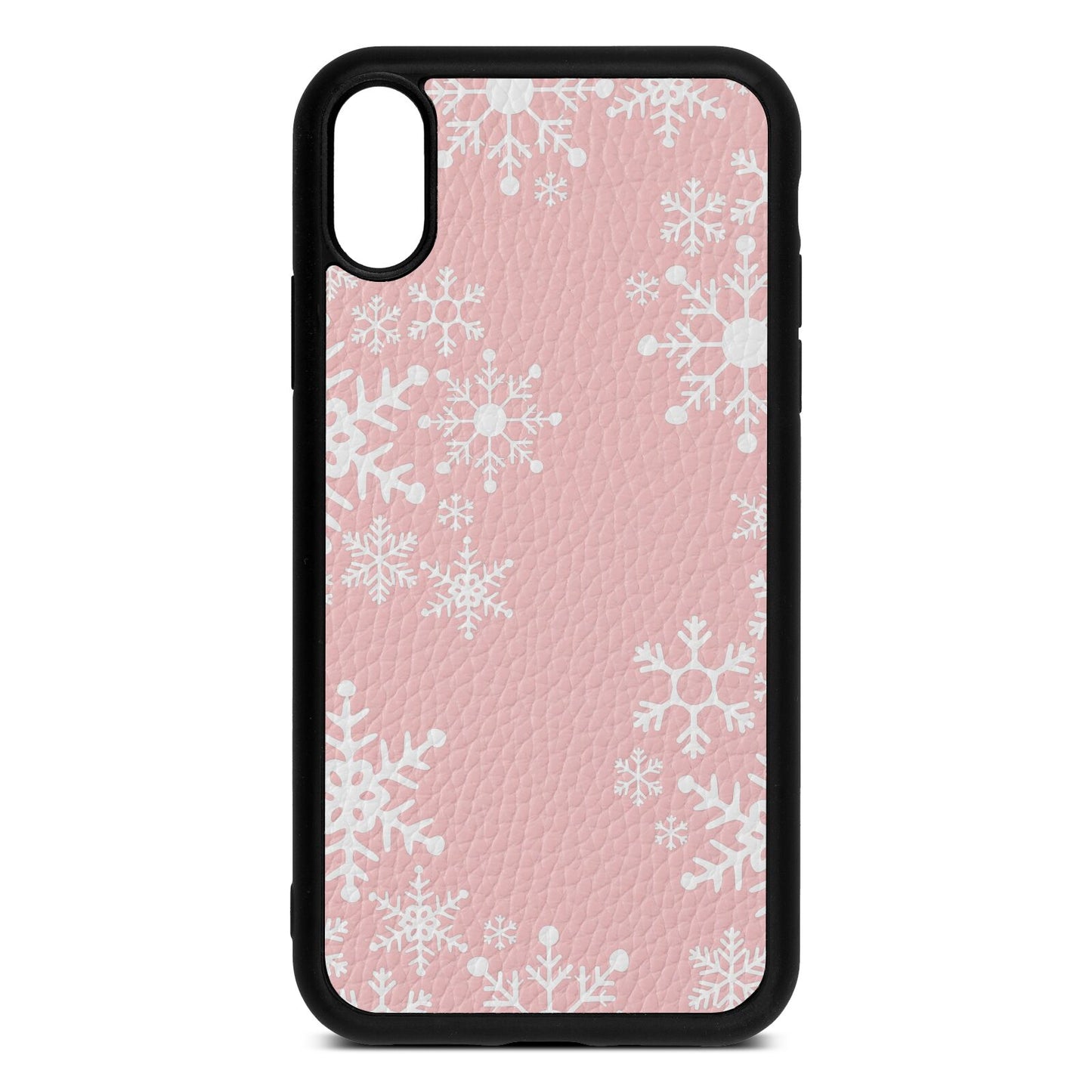 Snowflake Pink Pebble Leather iPhone Xr Case