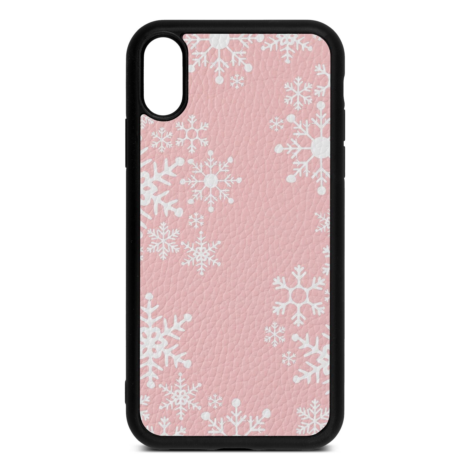 Snowflake Pink Pebble Leather iPhone Xr Case