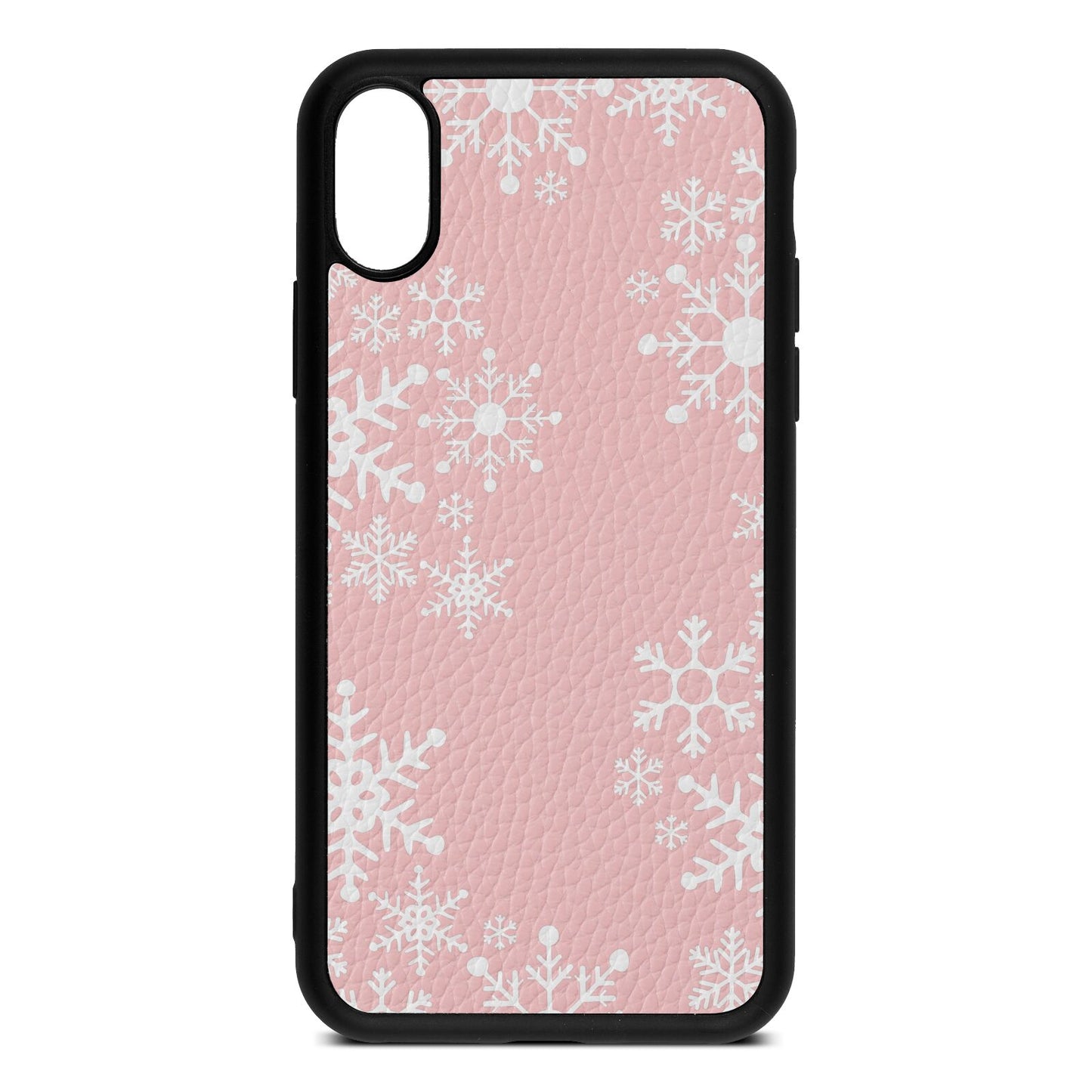 Snowflake Pink Pebble Leather iPhone Xs Case