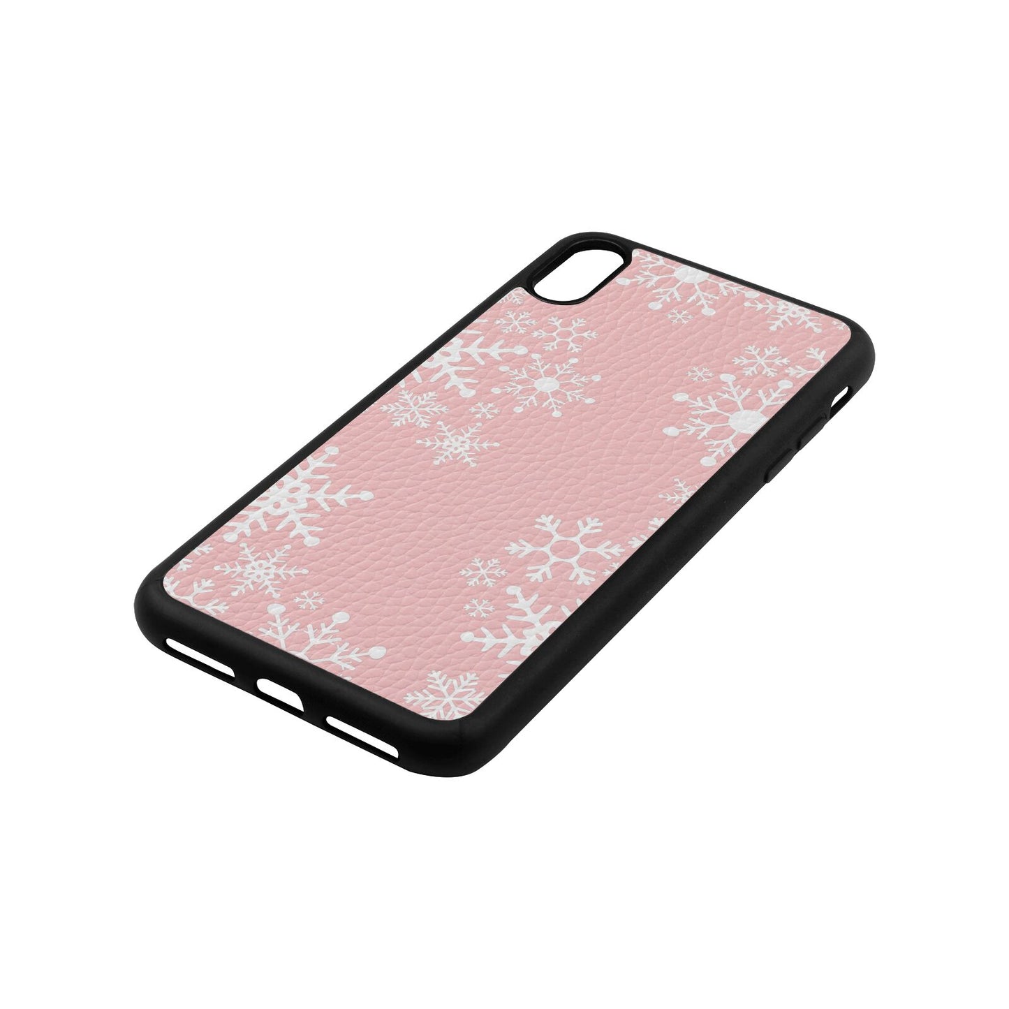 Snowflake Pink Pebble Leather iPhone Xs Max Case Side Angle