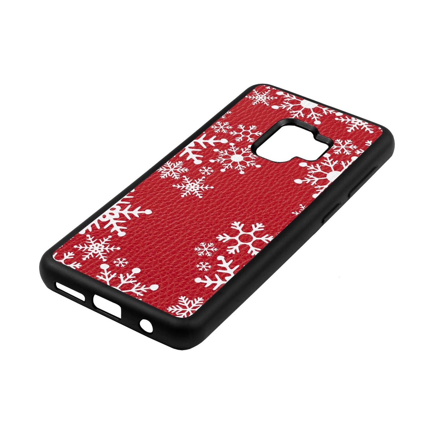 Snowflake Red Pebble Leather Samsung S9 Case Side Angle