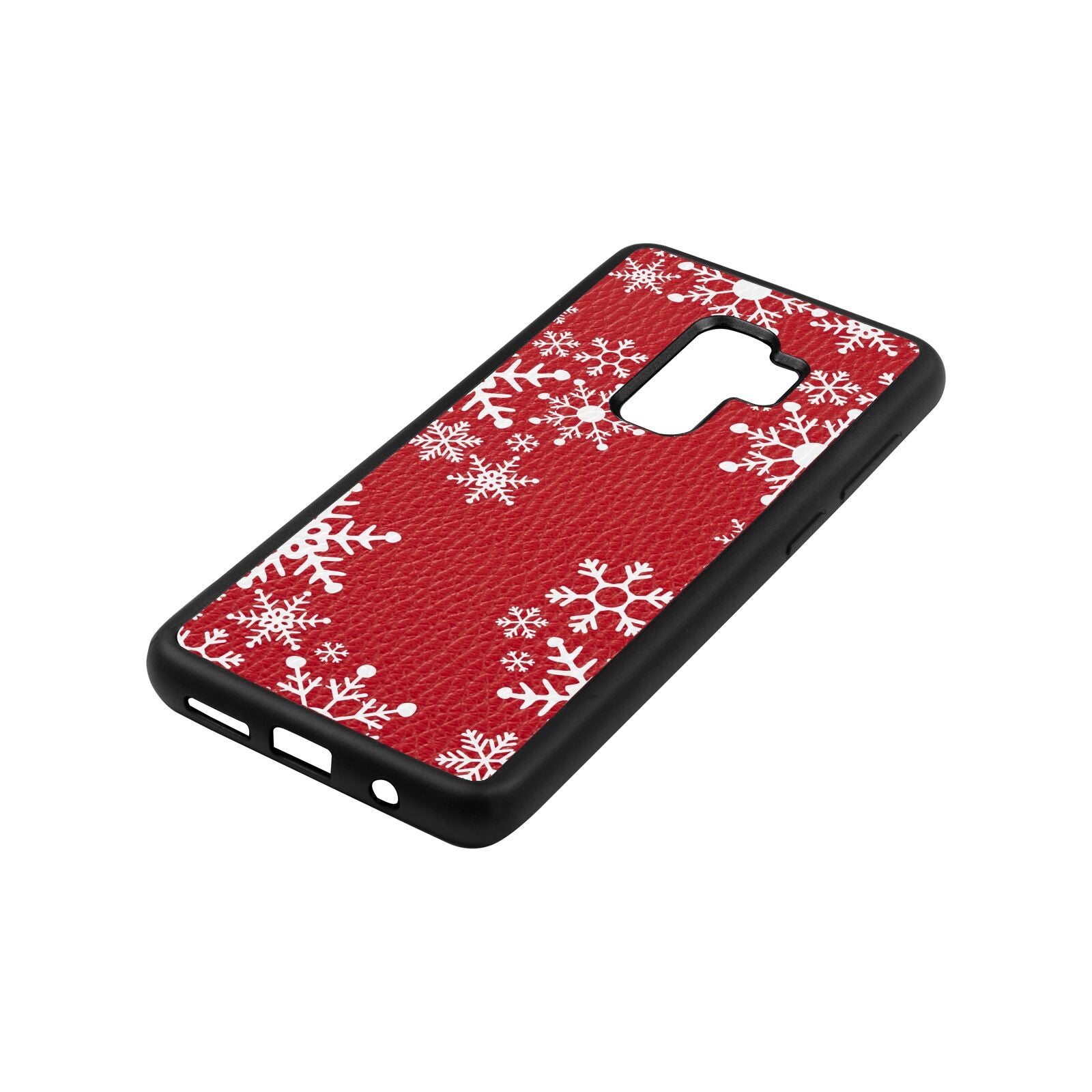 Snowflake Red Pebble Leather Samsung S9 Plus Case Side Angle