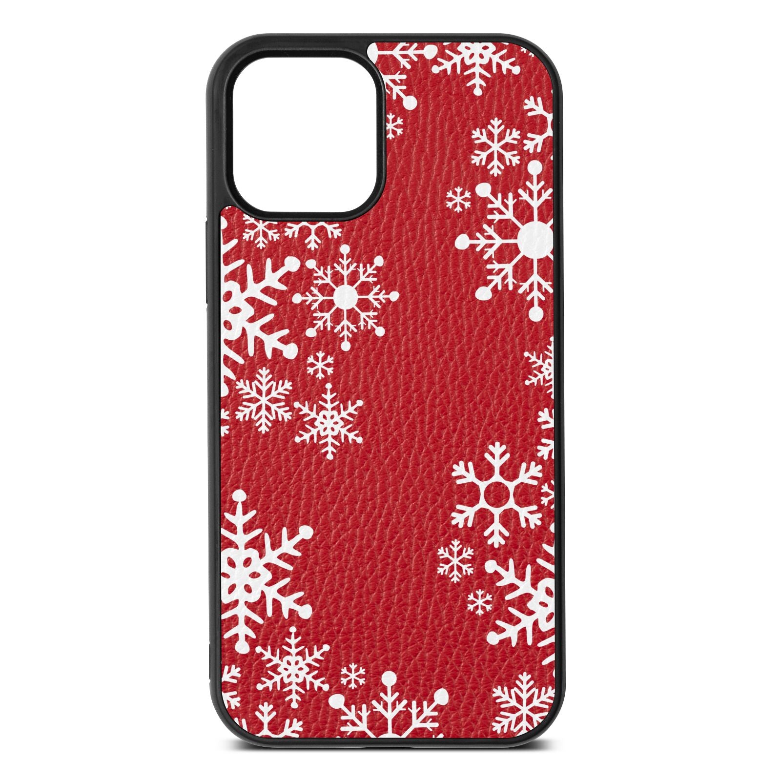 Snowflake Red Pebble Leather iPhone 12 Case