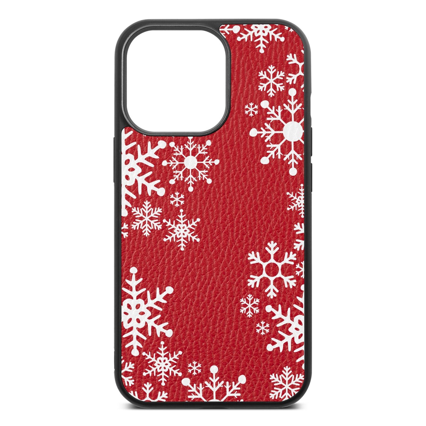 Snowflake Red Pebble Leather iPhone 13 Pro Case