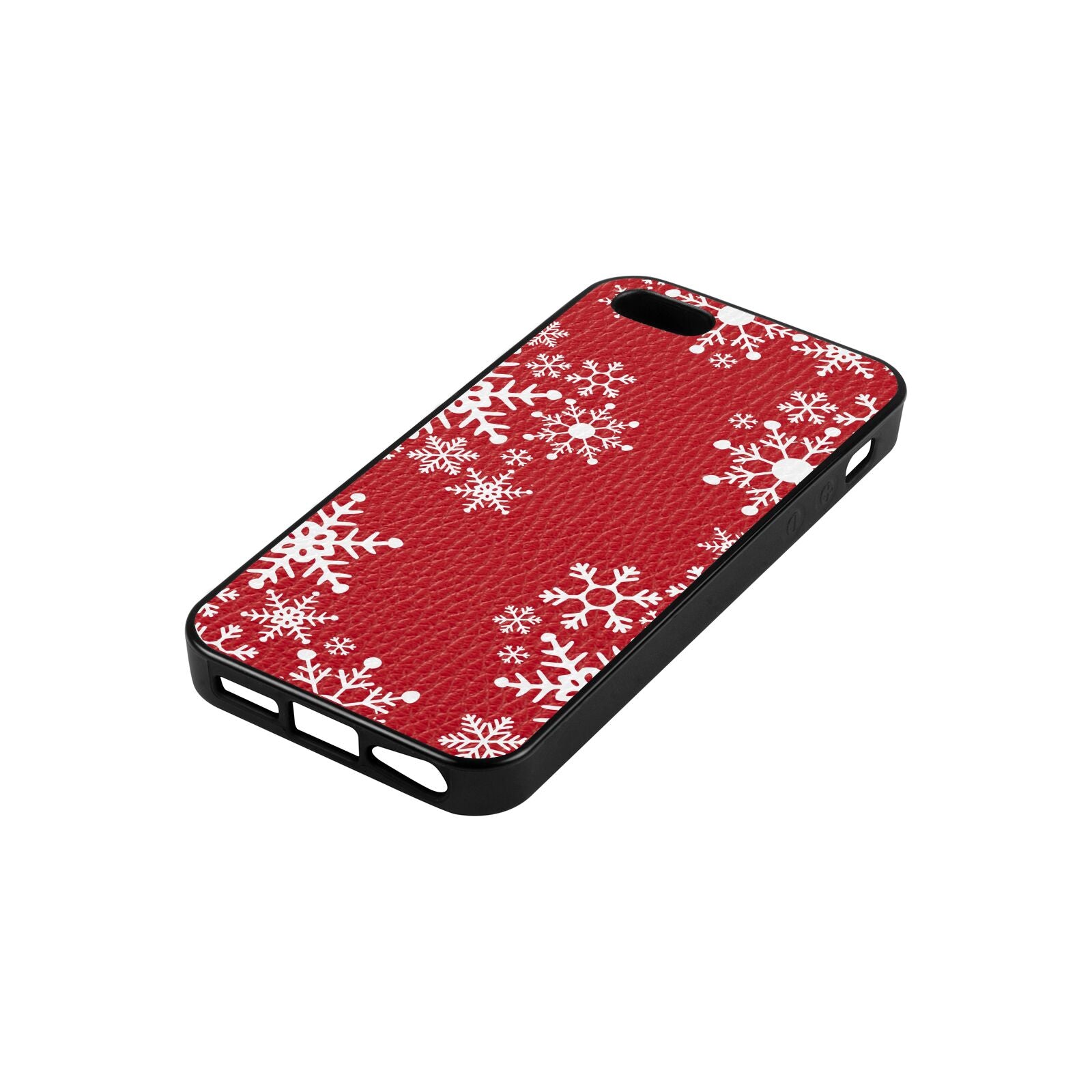 Snowflake Red Pebble Leather iPhone 5 Case Side Angle