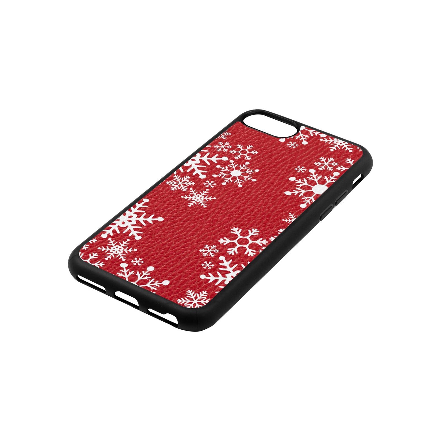 Snowflake Red Pebble Leather iPhone 8 Case Side Angle