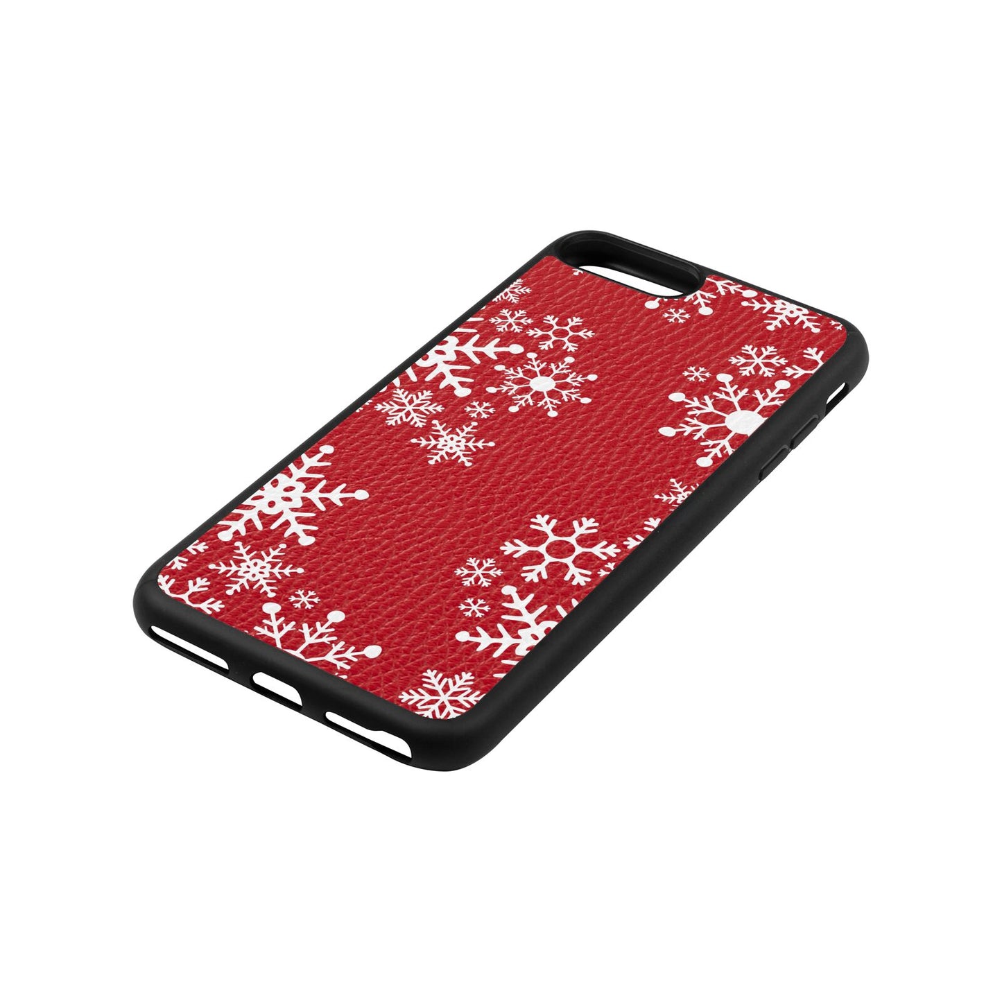 Snowflake Red Pebble Leather iPhone 8 Plus Case Side Angle