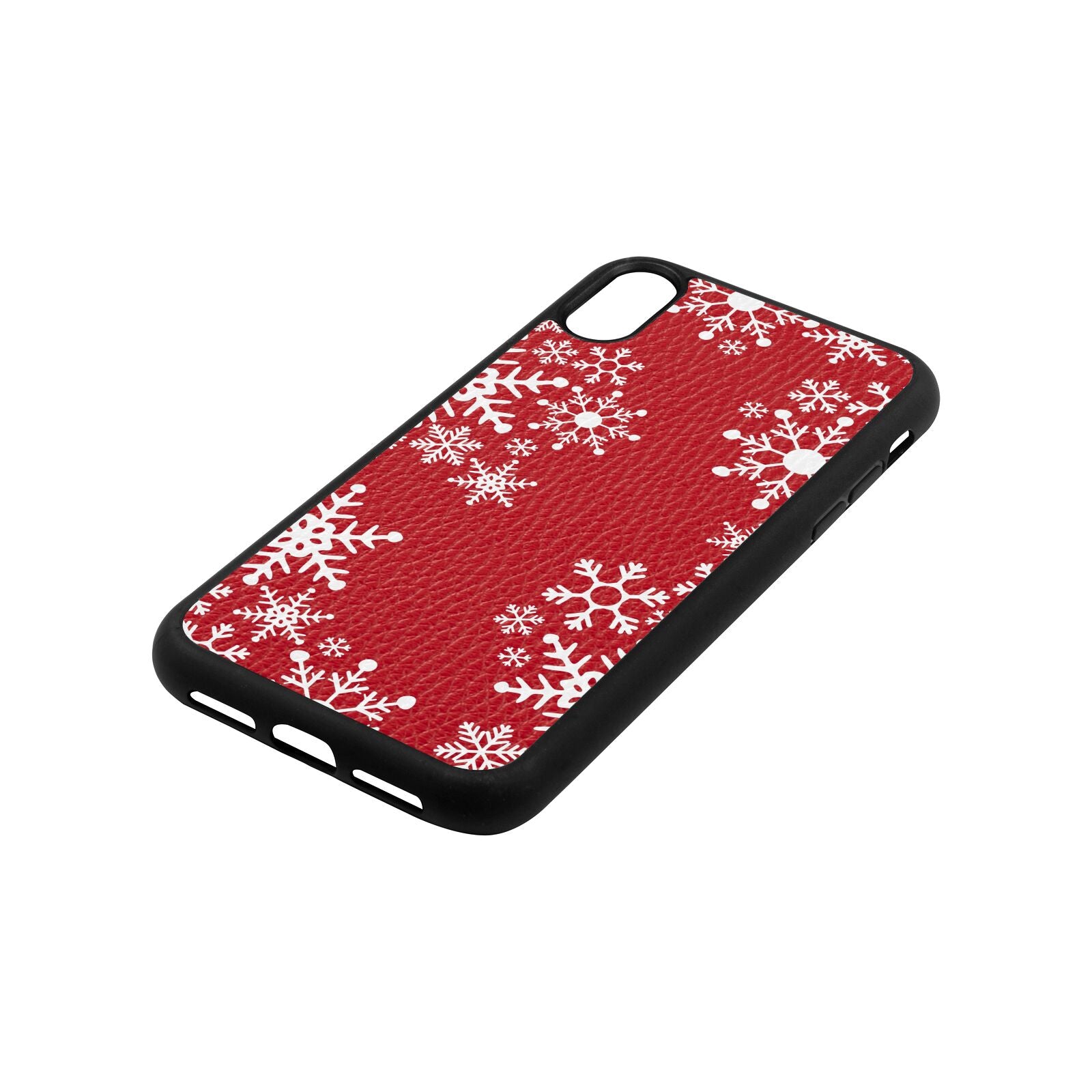 Snowflake Red Pebble Leather iPhone Xr Case Side Angle