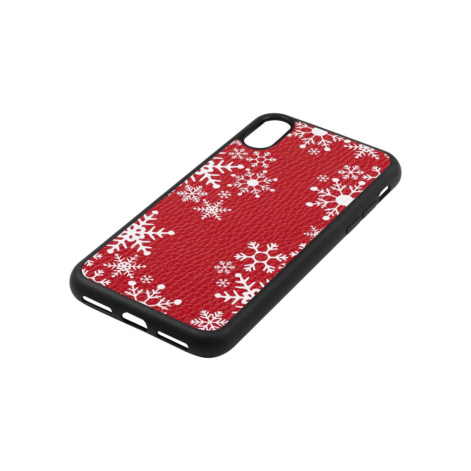 Snowflake Red Pebble Leather iPhone Xs Case Side Angle