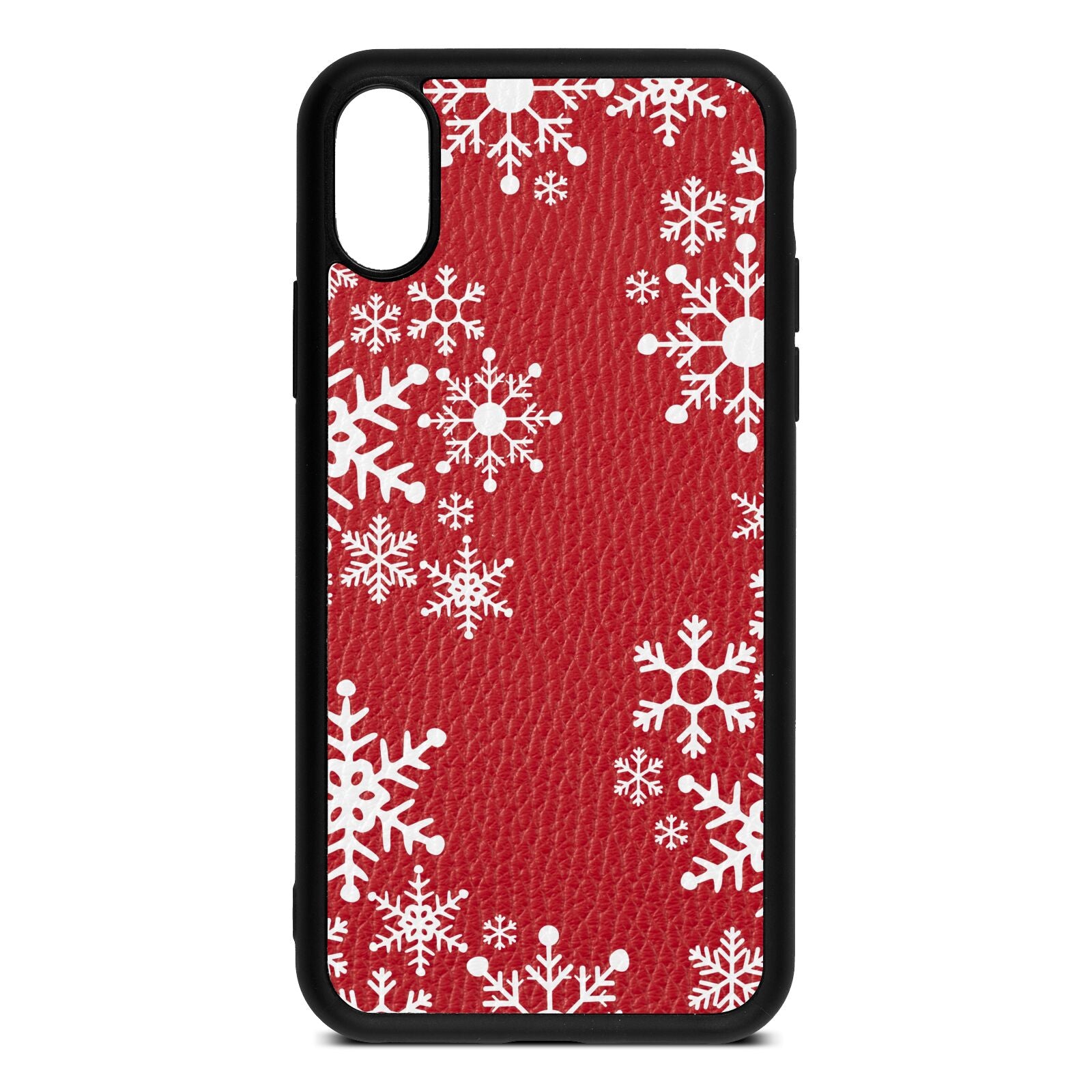 Snowflake Red Pebble Leather iPhone Xs Case