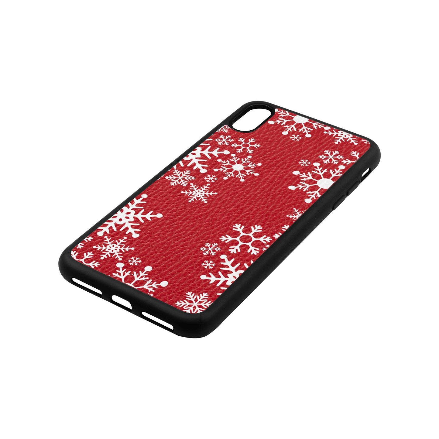 Snowflake Red Pebble Leather iPhone Xs Max Case Side Angle