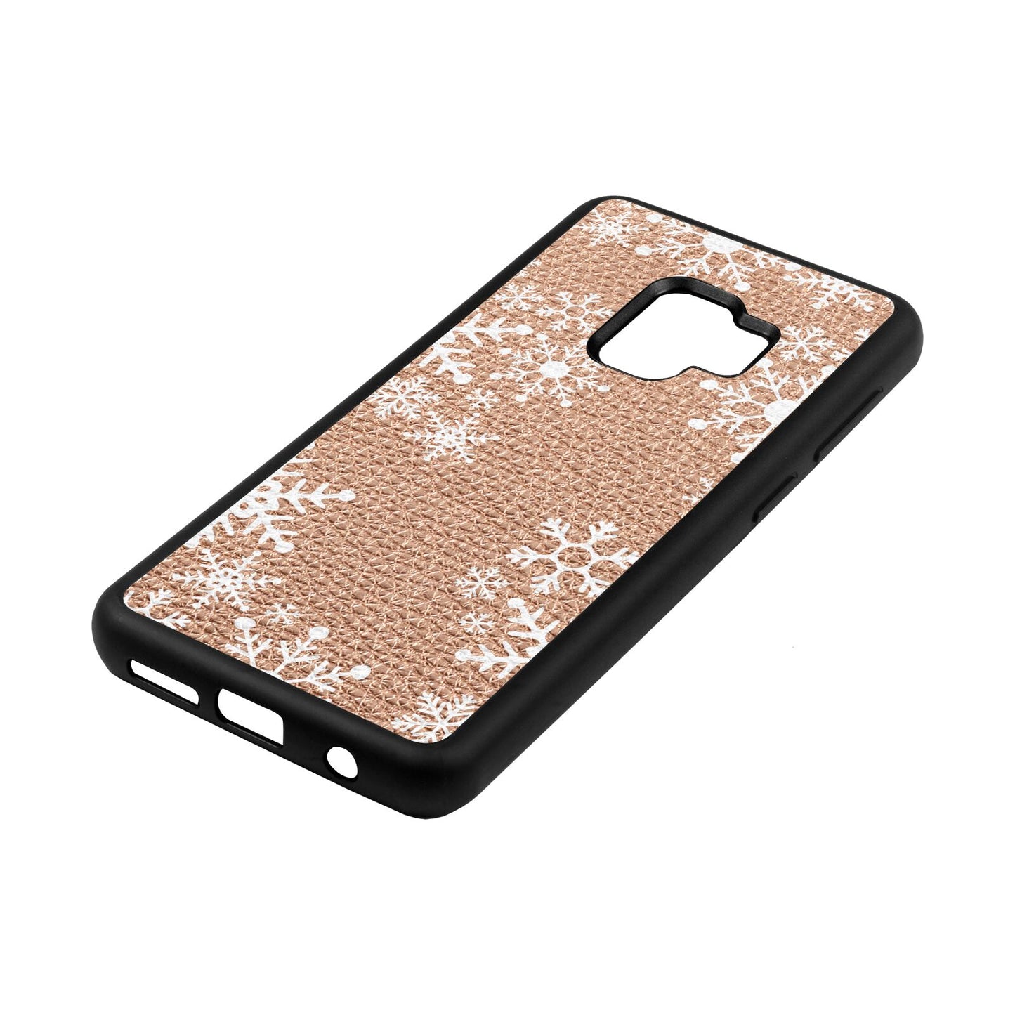 Snowflake Rose Gold Pebble Leather Samsung S9 Case Side Angle