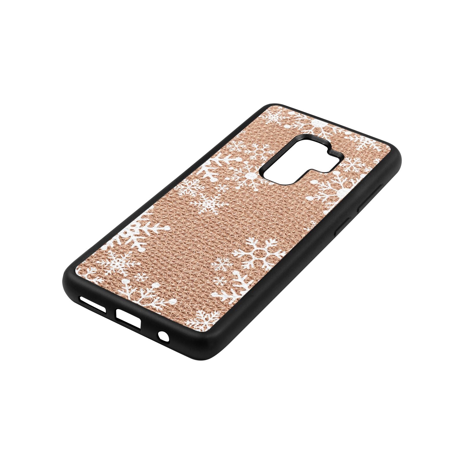 Snowflake Rose Gold Pebble Leather Samsung S9 Plus Case Side Angle