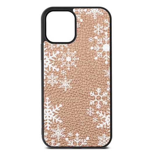 Snowflake Rose Gold Pebble Leather iPhone 12 Case