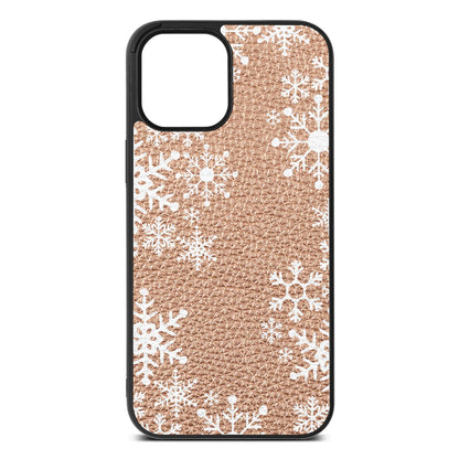 Snowflake Rose Gold Pebble Leather iPhone 12 Pro Max Case