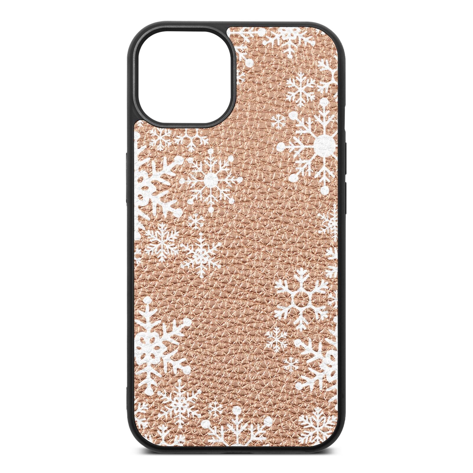 Snowflake Rose Gold Pebble Leather iPhone 13 Case