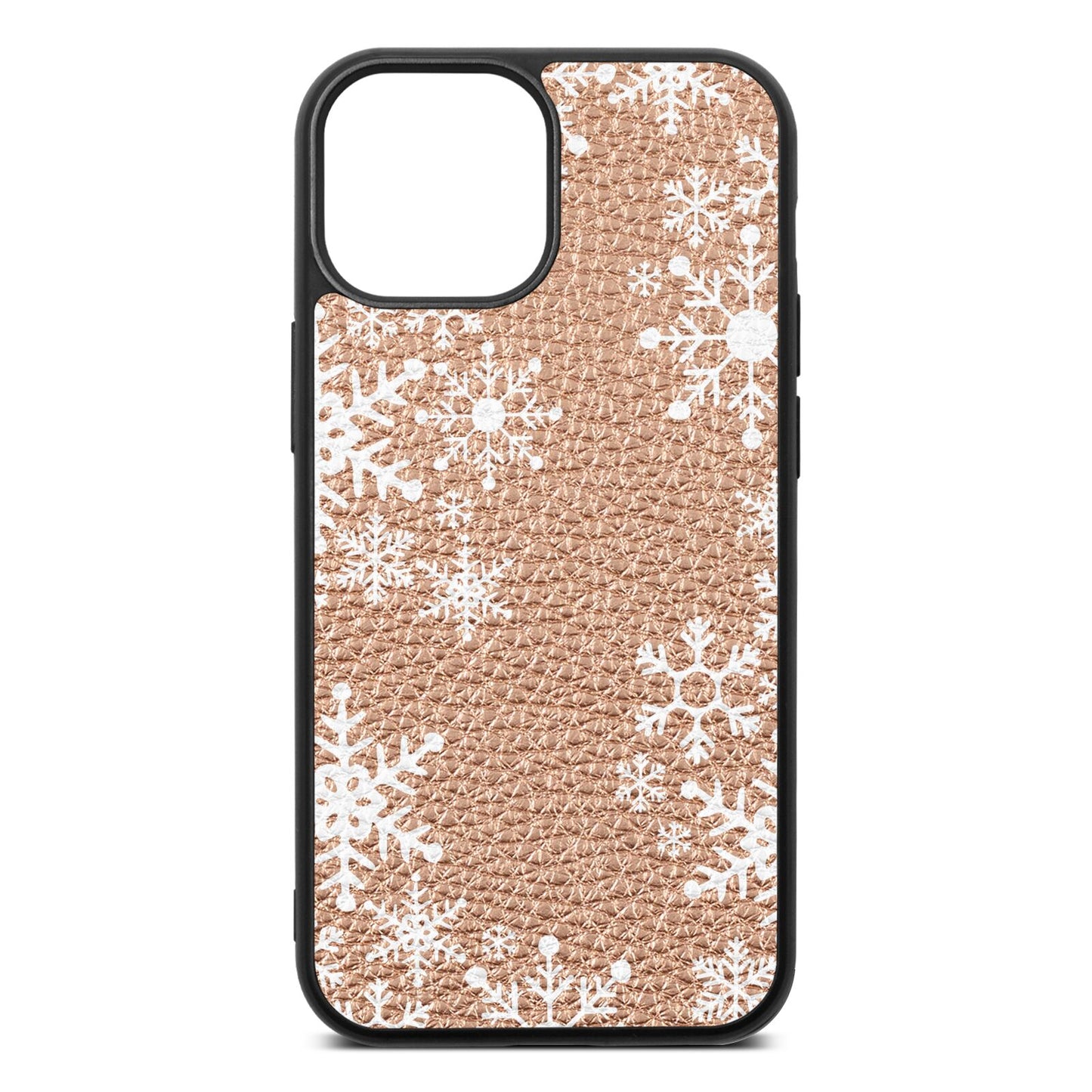 Snowflake Rose Gold Pebble Leather iPhone 13 Mini Case