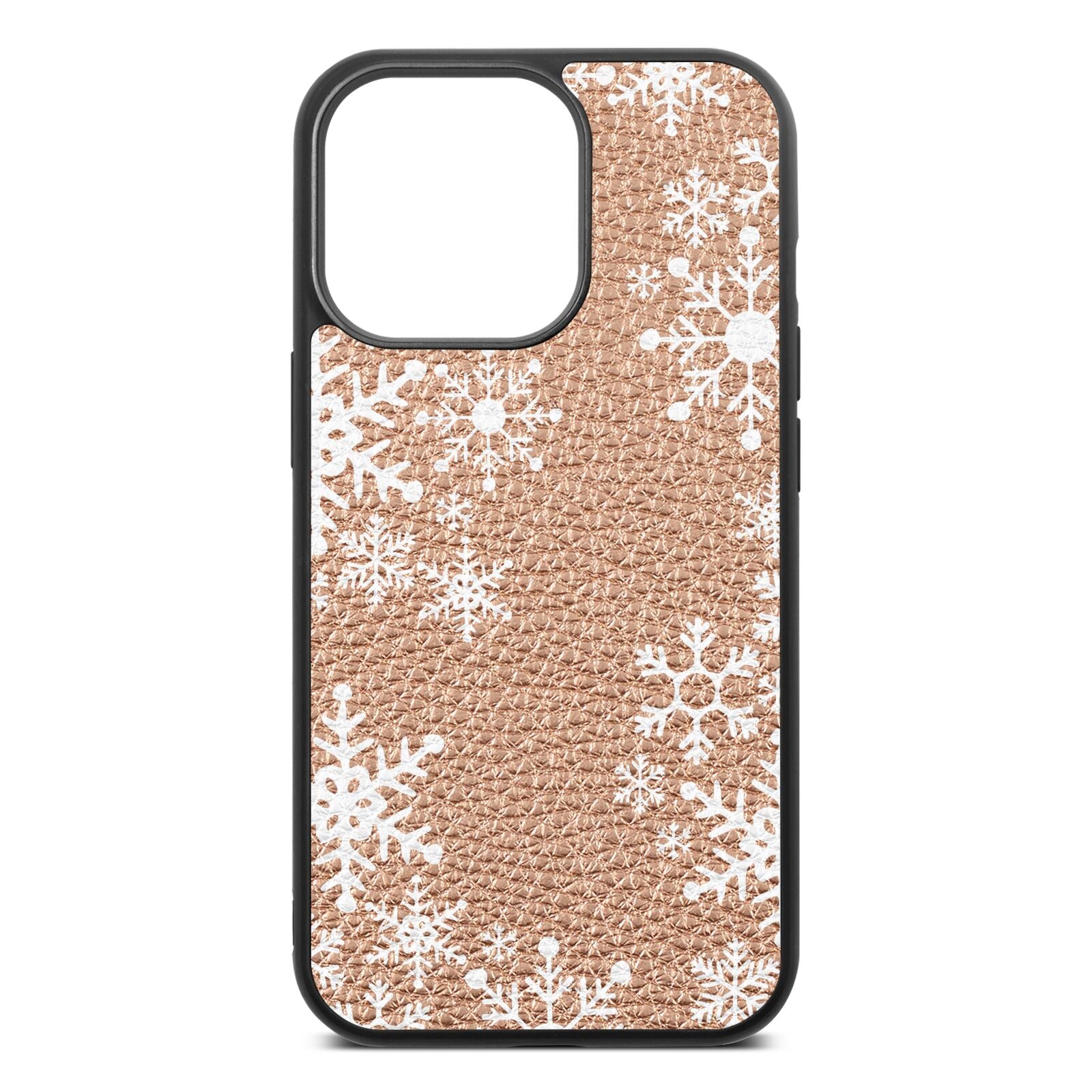 Snowflake Rose Gold Pebble Leather iPhone 13 Pro Case