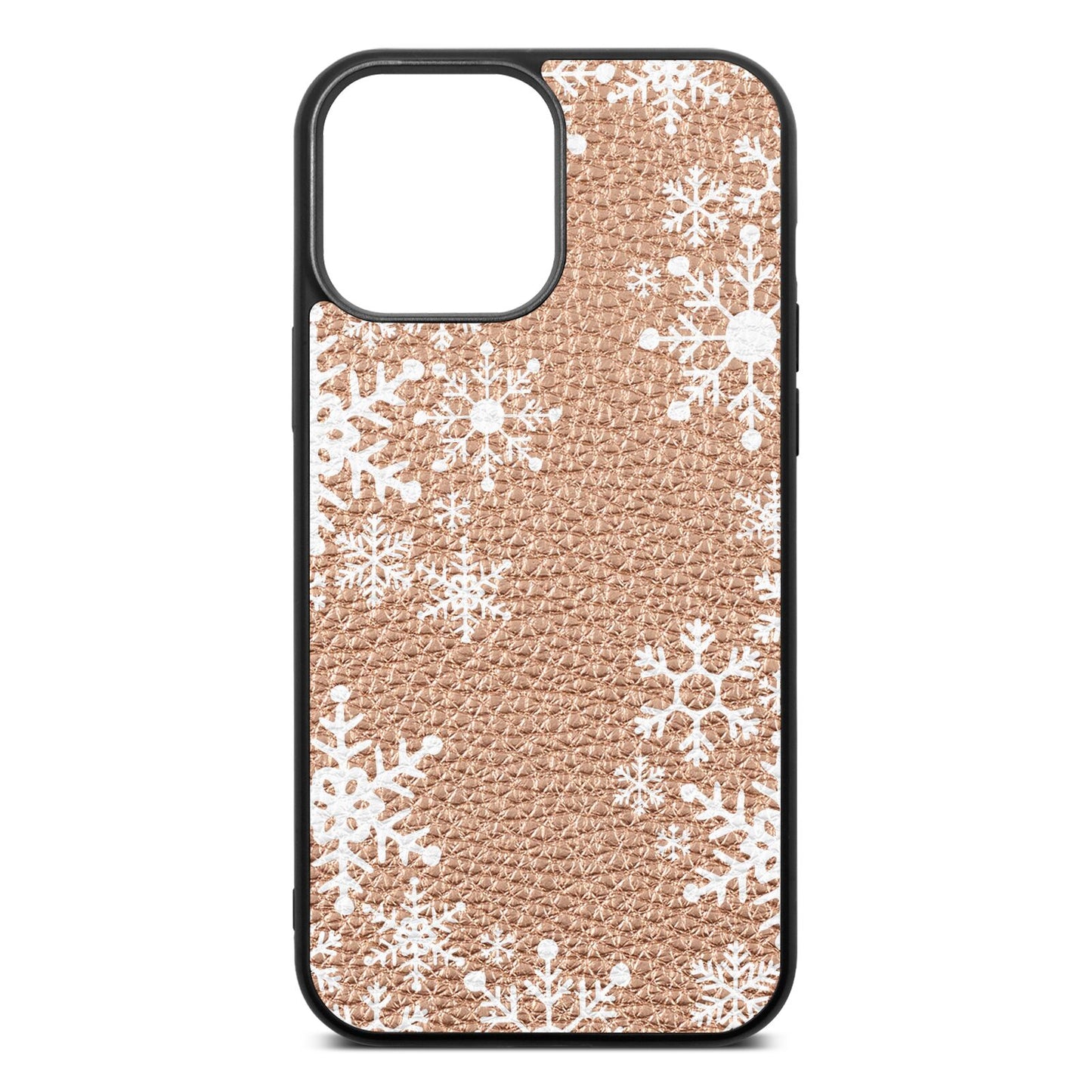 Snowflake Rose Gold Pebble Leather iPhone 13 Pro Max Case