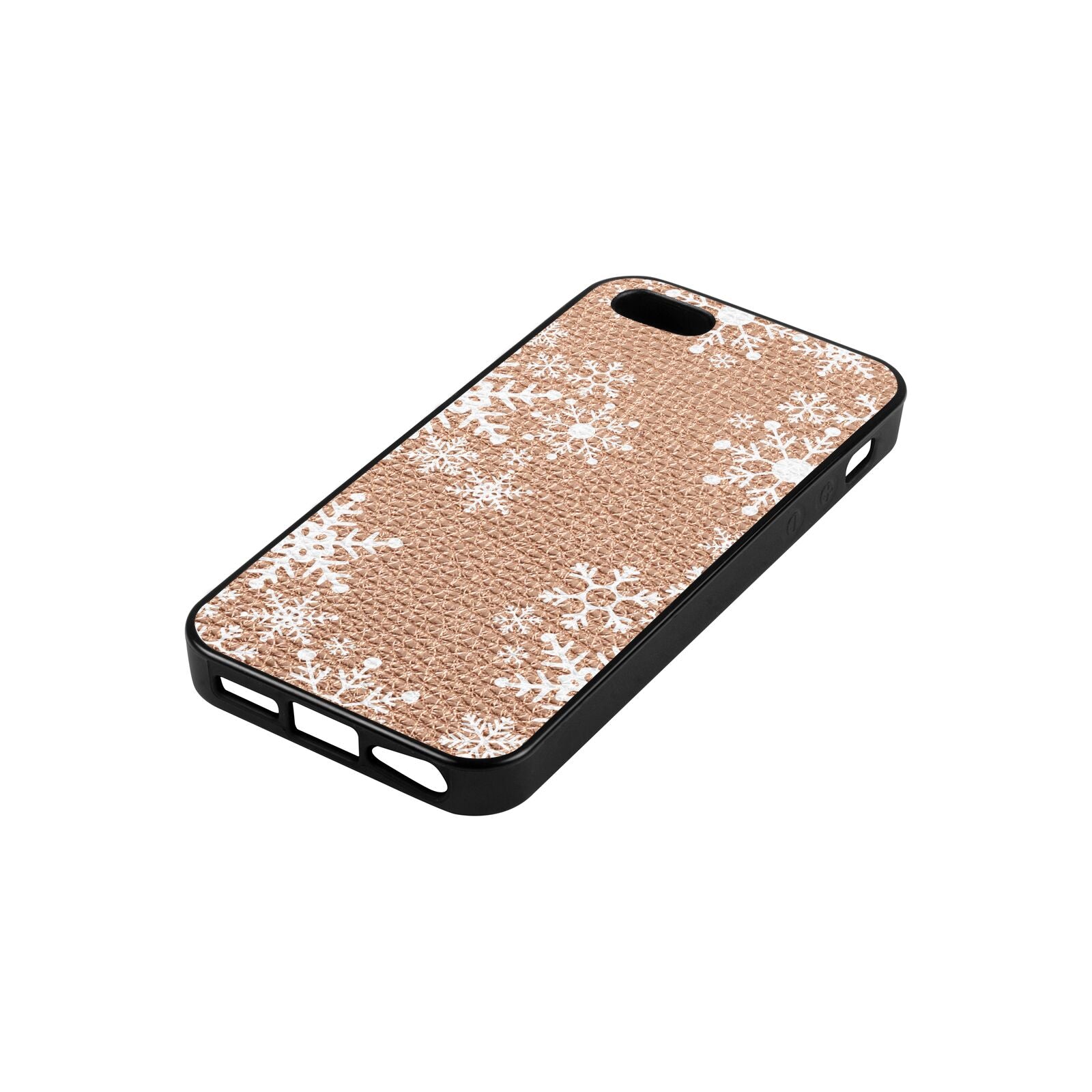 Snowflake Rose Gold Pebble Leather iPhone 5 Case Side Angle