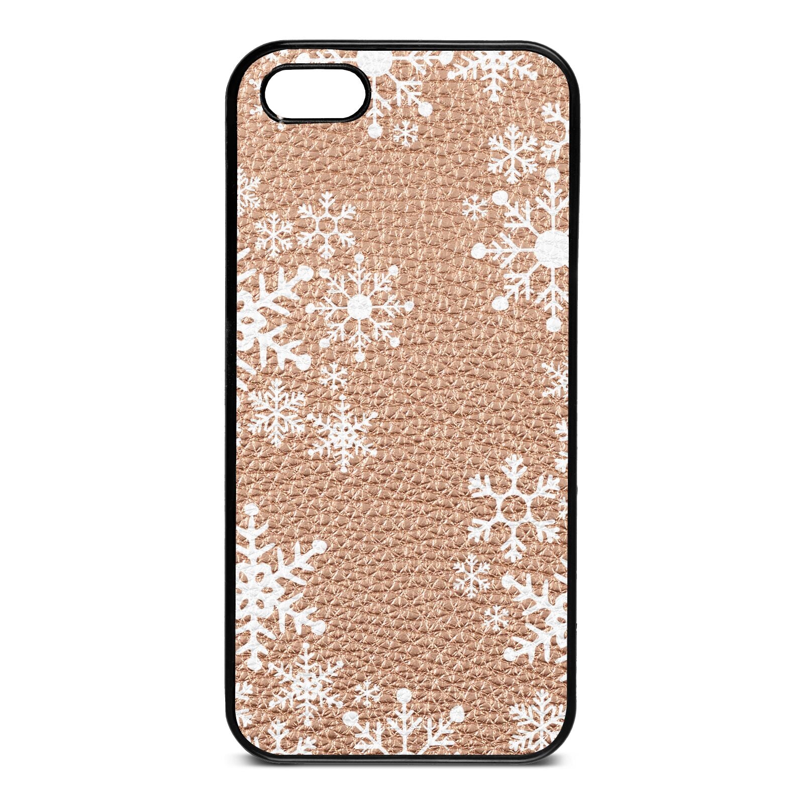 Snowflake Rose Gold Pebble Leather iPhone 5 Case