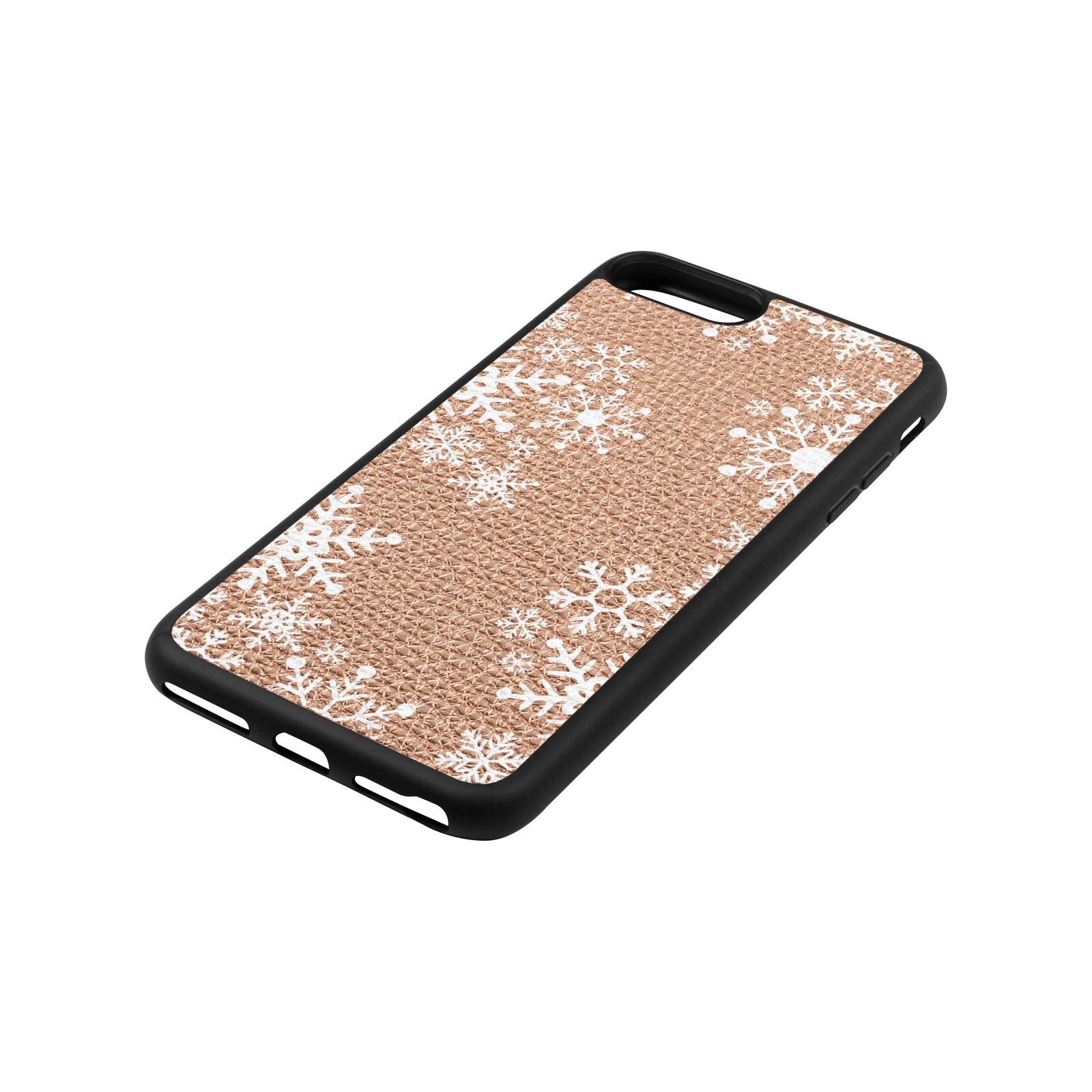 Snowflake Rose Gold Pebble Leather iPhone 8 Plus Case Side Angle