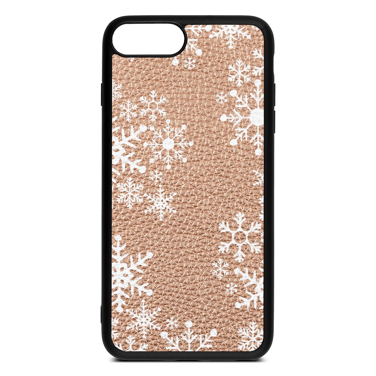 Snowflake Rose Gold Pebble Leather iPhone 8 Plus Case