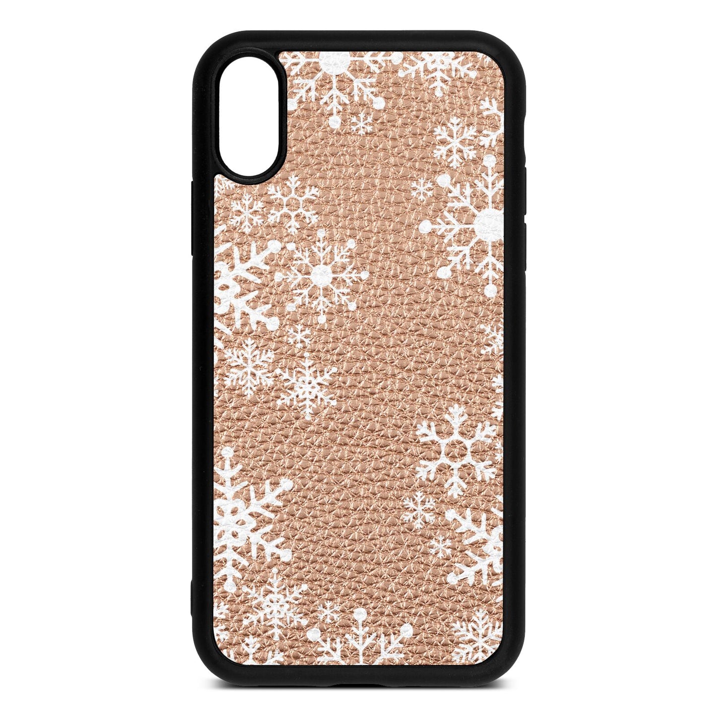 Snowflake Rose Gold Pebble Leather iPhone Xr Case